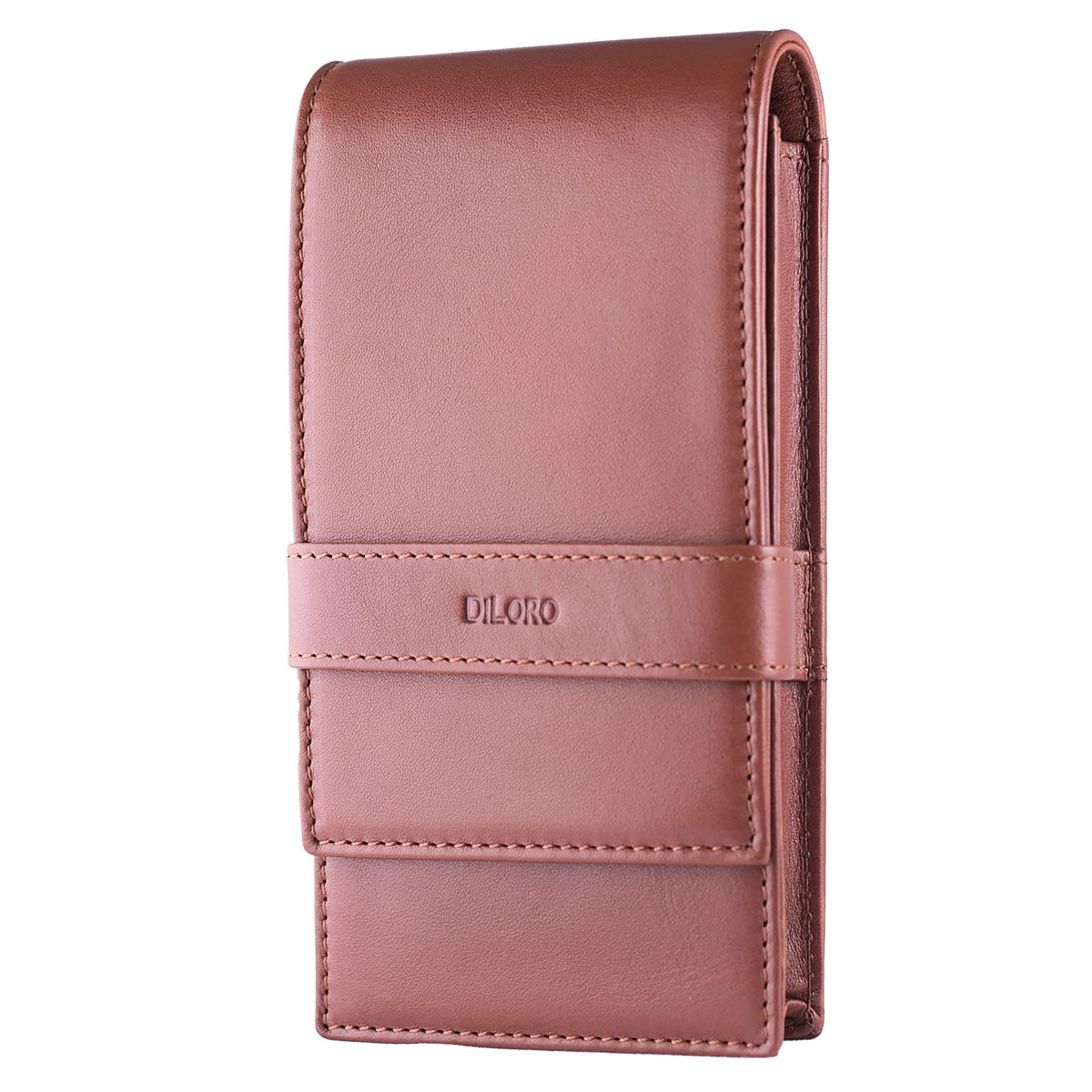 DiLoro Leather Quad Pen Case Pencil Pouch Holder for Four Fountain Ballpoint Rollerball Pens and