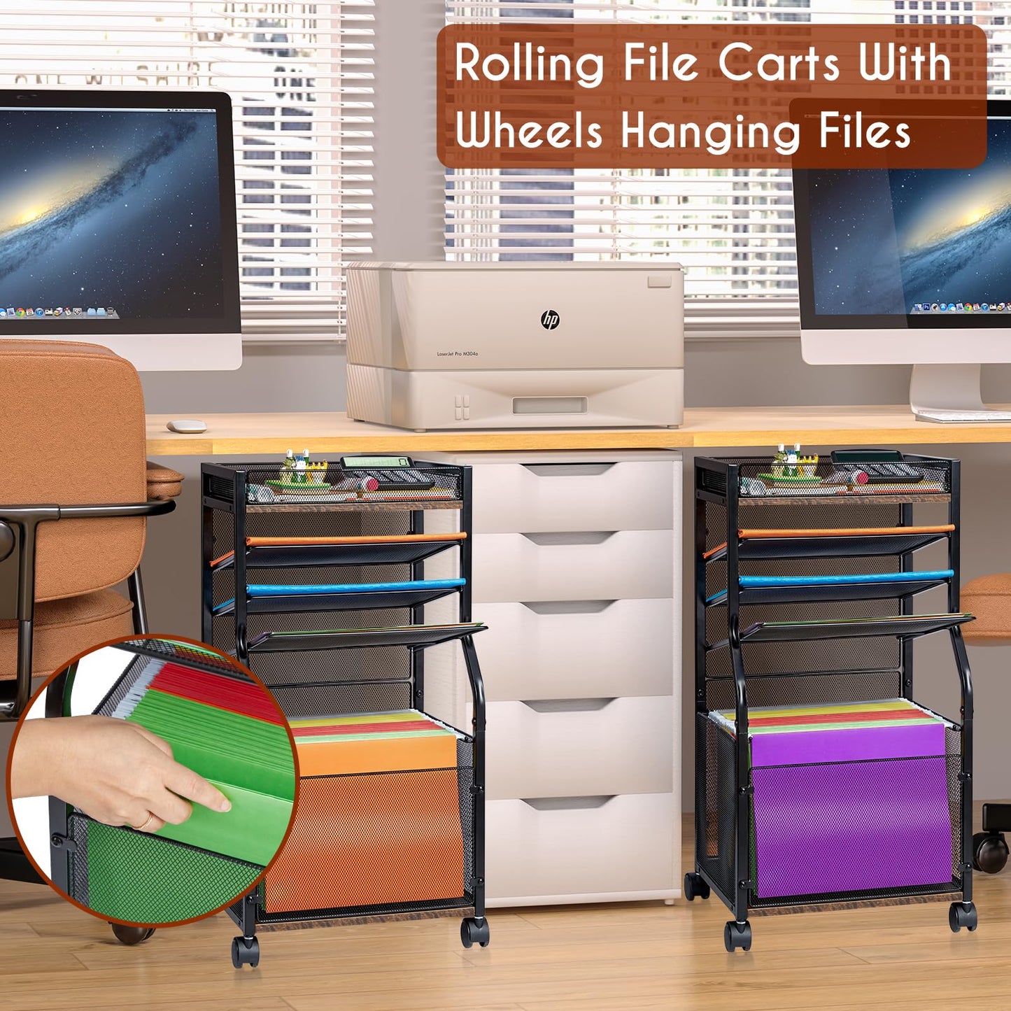3IngSeagulls Rolling File Cart, 5-Tier Mobile Filing Cabinet on Lockable Wheels, Under Desk