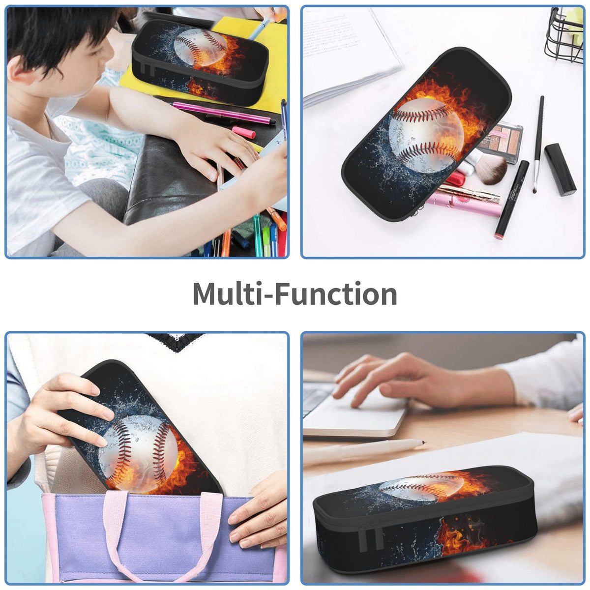 YIJIUWKIS Sports-Themed Baseball Pencil Case for Kids Boys Girls, Big Capacity Black Pencil Pouch