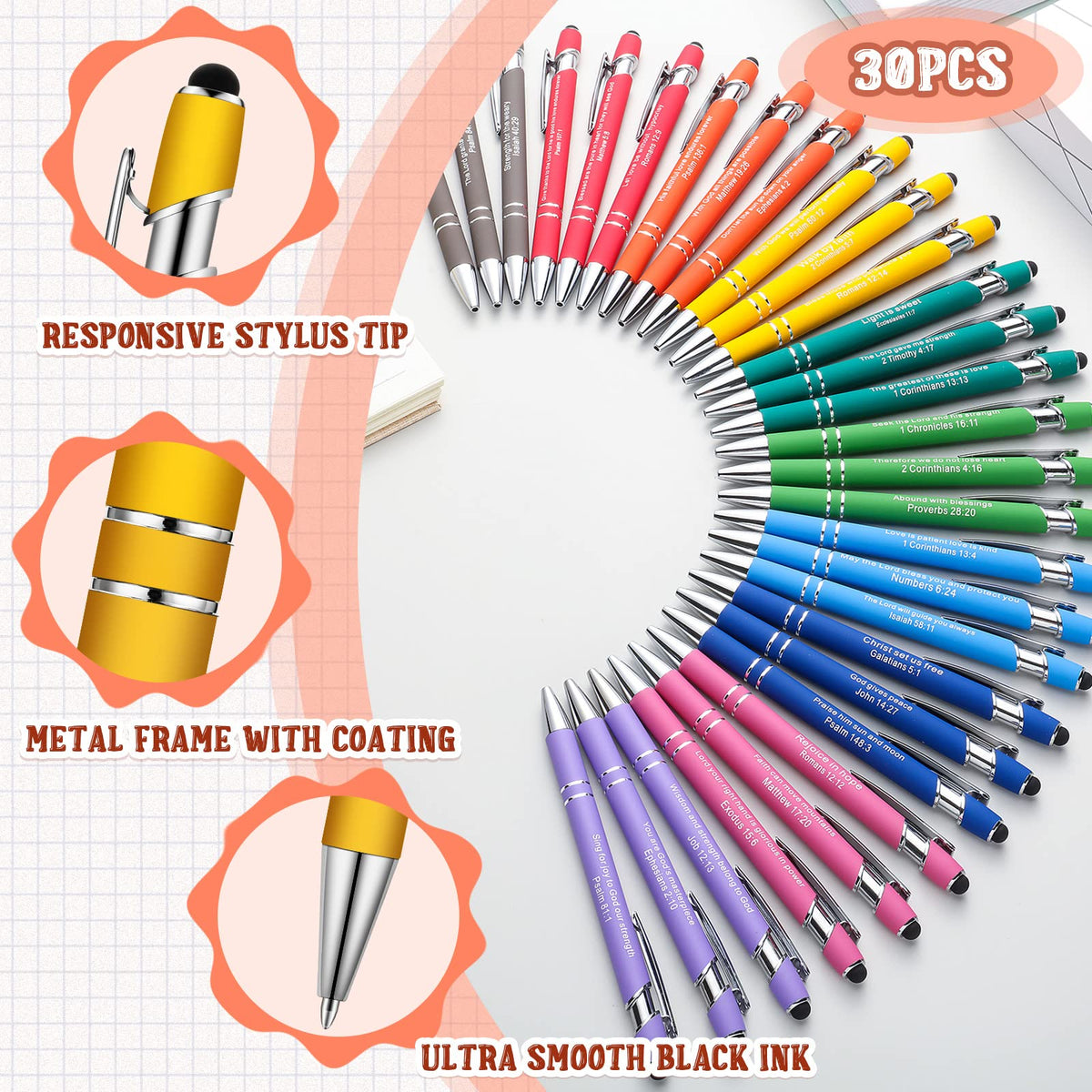 Geosar 30Pcs Christian Bible Verse Ballpoint Pen Gift Scripture, Colorful