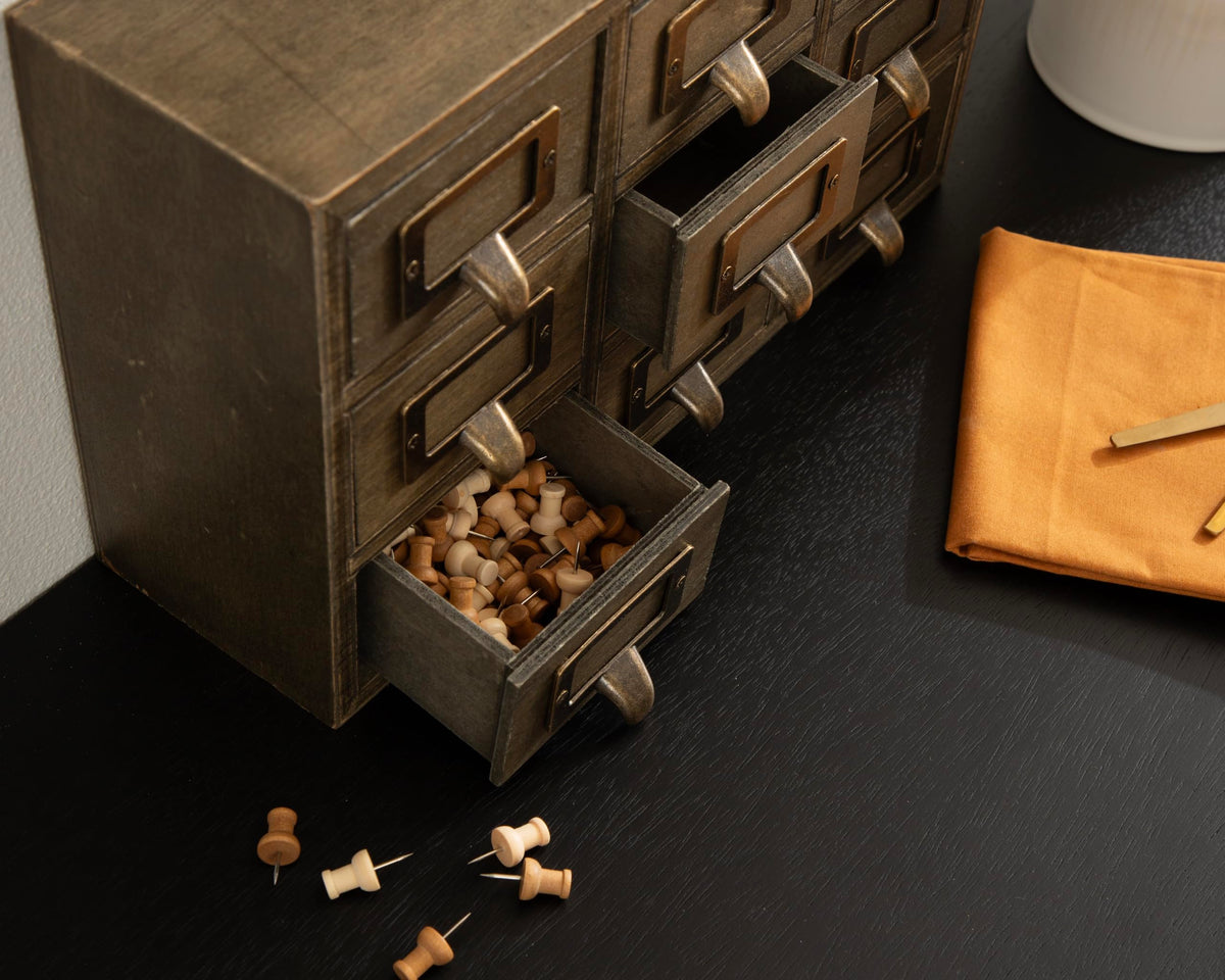 Kate and Laurel Apothecary Wood Desk Drawer Set, 9 Drawers, Rustic Brown