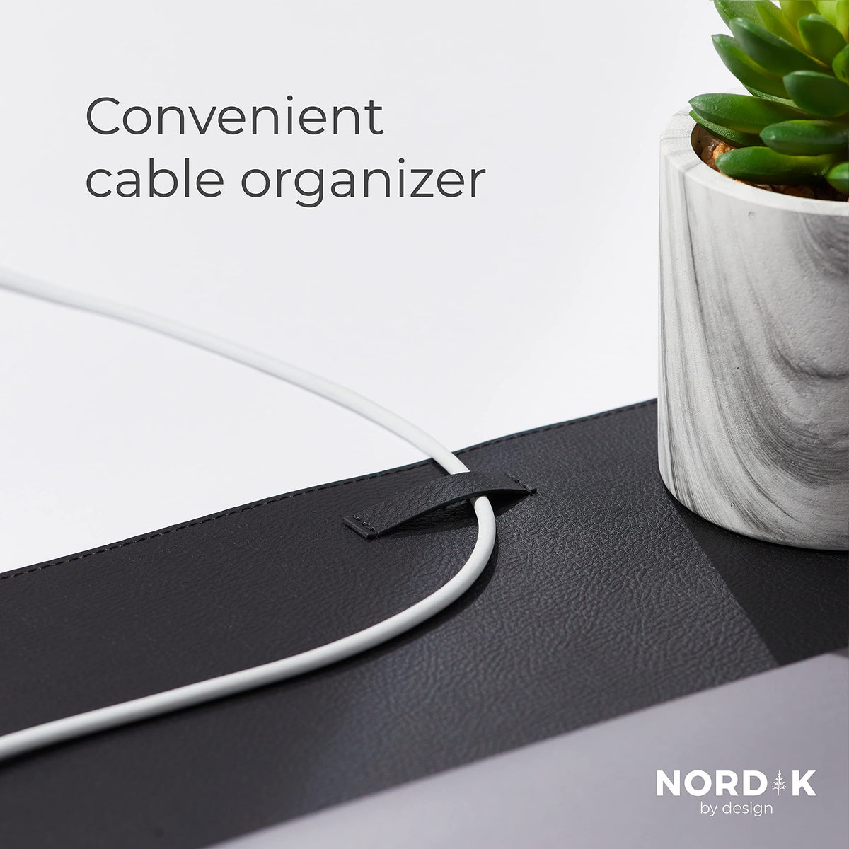 Nordik Leather Desk Mat - Cork Pebble Black - Leather Desk Pad 35x17 in