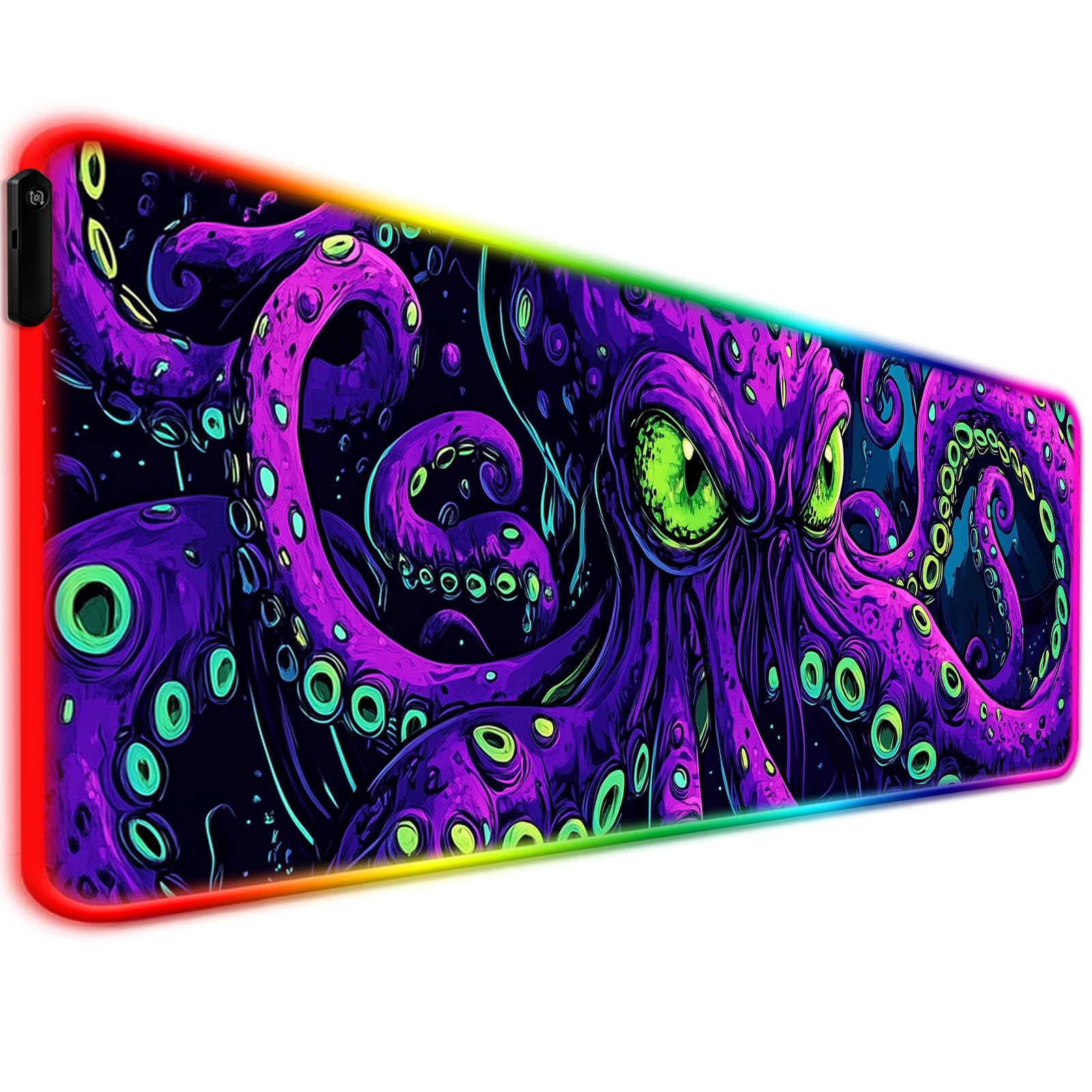 JIANG100 RGB Mystic Purple Octopus Gaming Desk Mat & Mouse Pad, XL