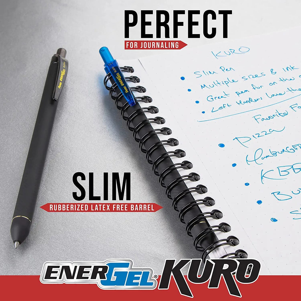 Pentel Energel 0.7 Kuro Gel Pen - Medium Line - 12 Pack of 6 Black & 6 Blue
