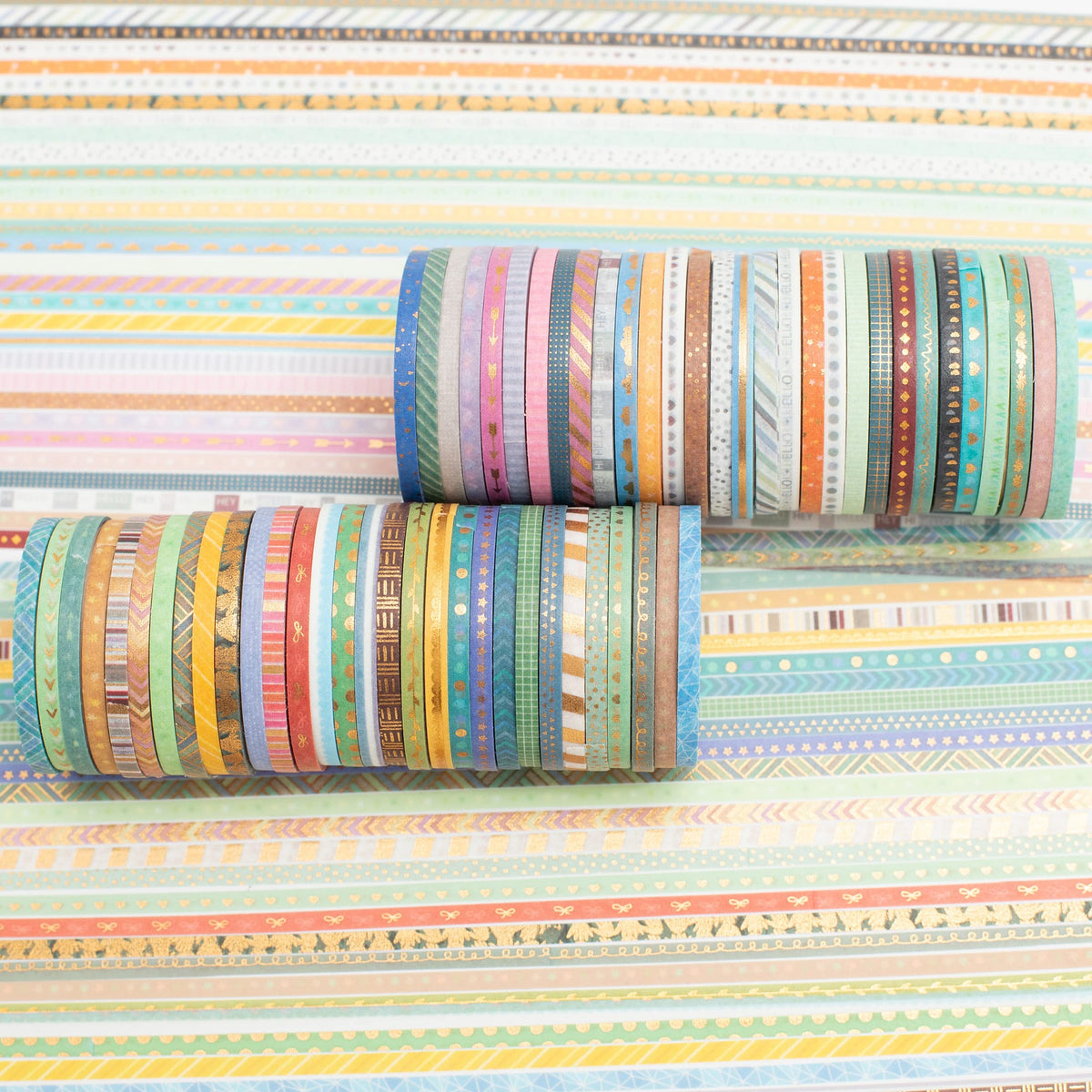YUBBAEX 60 Rolls Skinny Washi Tape Set Gold Foil Masking Thin Basic Patterns Decorative Tapes for