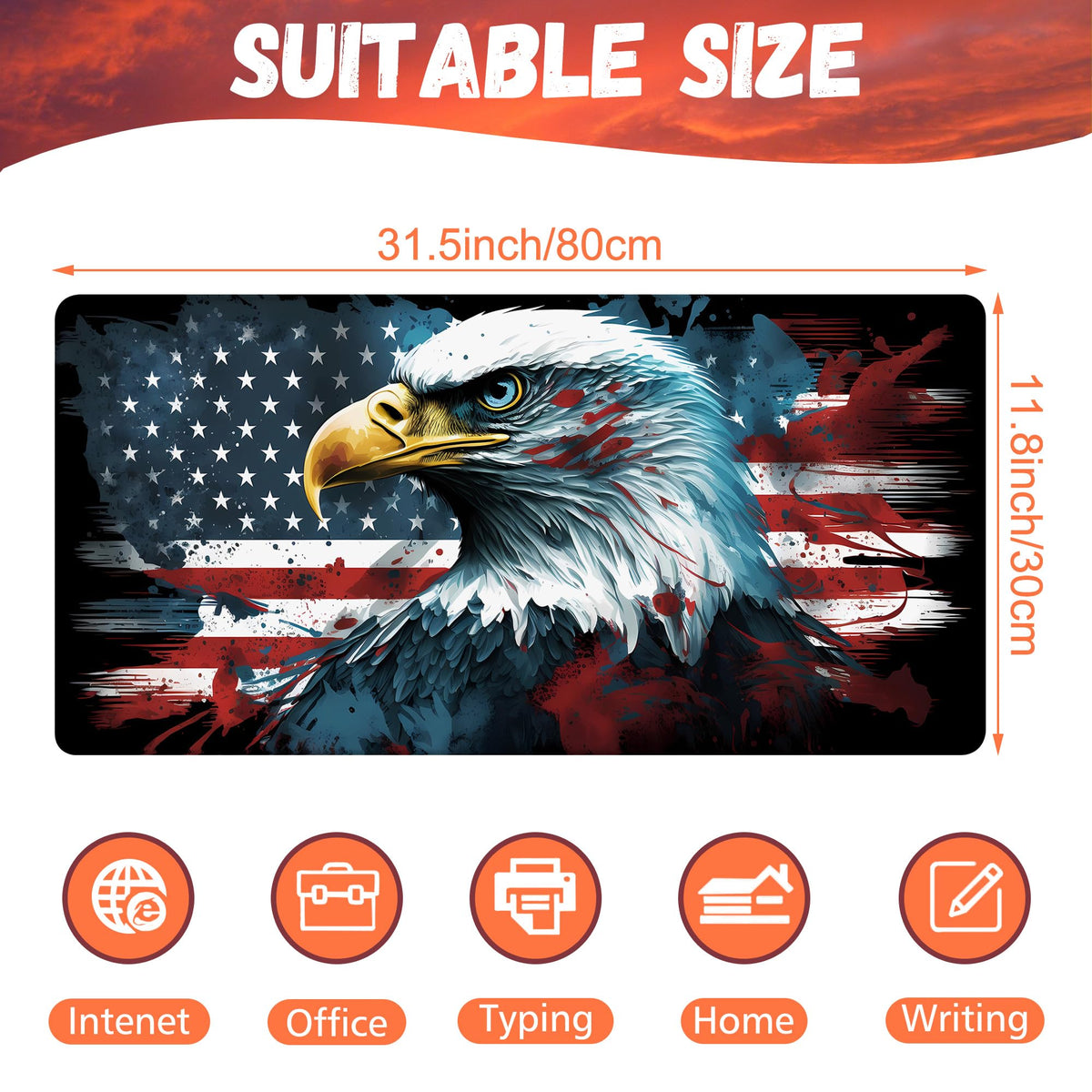 KOAIWPAE Desk Mat, Bald Eagle American Flag Desk Pad, USA Flag Large Gaming Mouse Pad for Desk