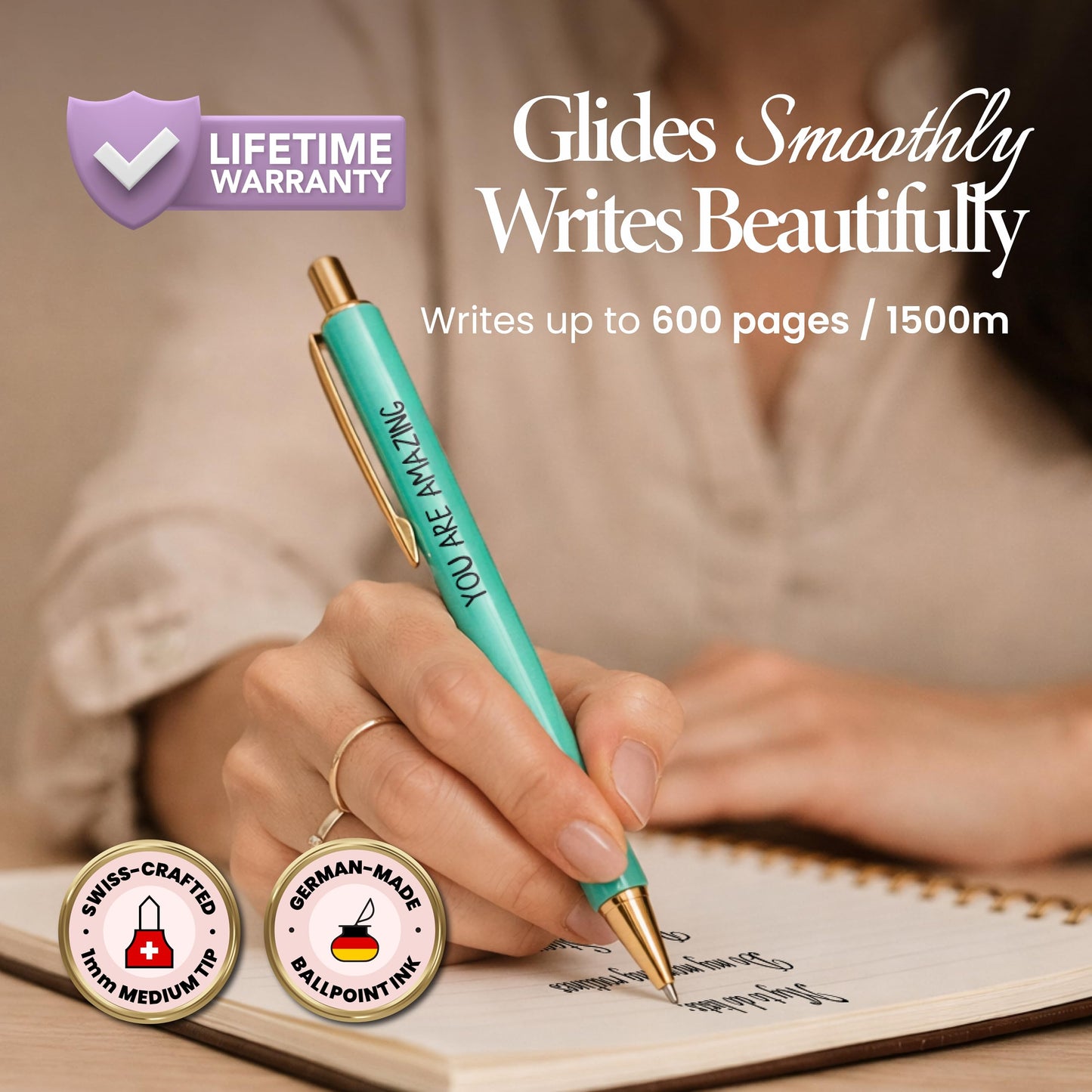 MESMOS 3Pk Fancy Pens for Women, Refillable Ballpoint Pen Set with Pastel Gift Box, Thank You Gift