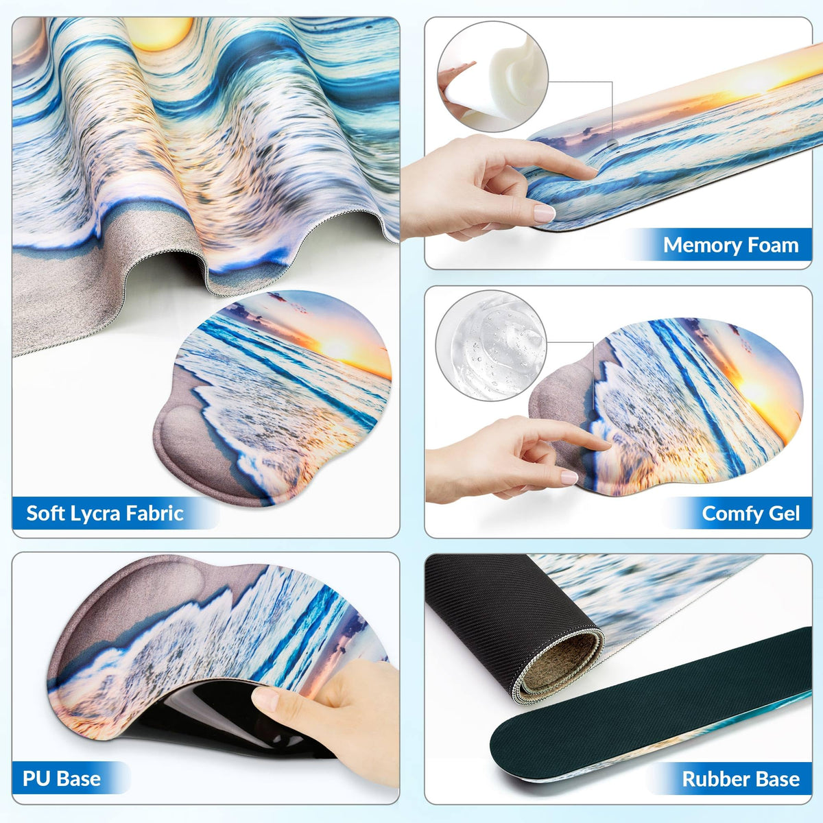 VINEBURY Desk Mat Set Keyboard and Mouse Pad with Wrist Rest Support