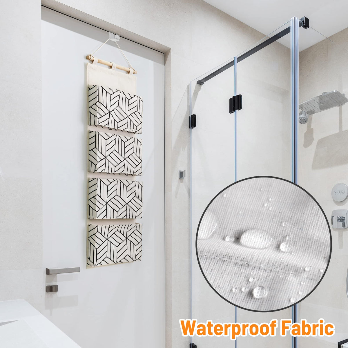 CROWNED 2Pcs Over Door Hanging Storage Bags Wall Mount Closet Organizer, 4 Big Pockets Linen Cotton