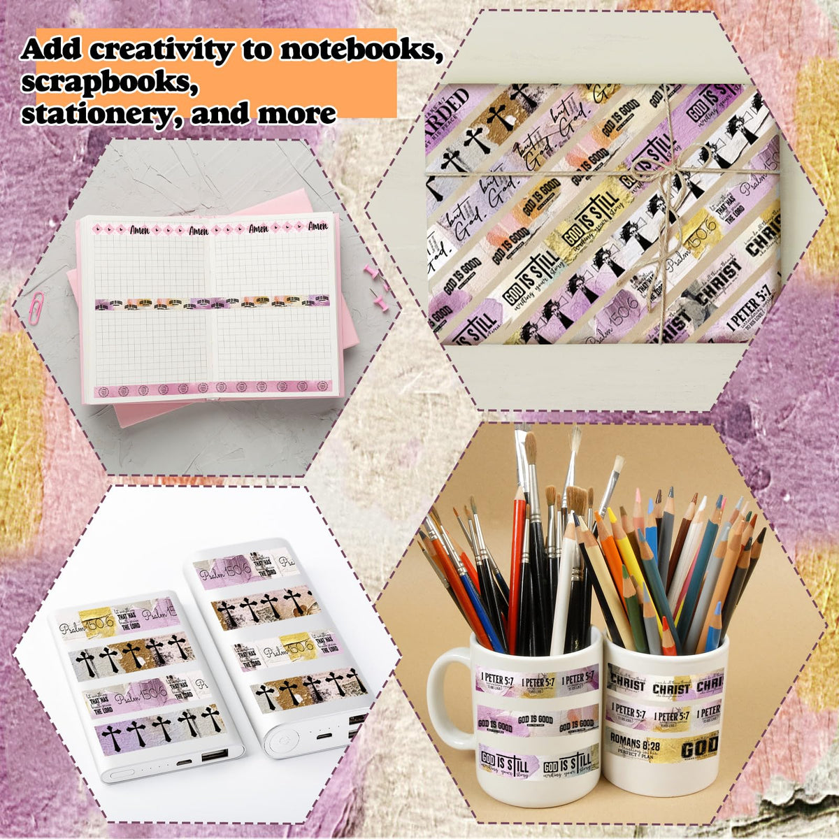 Janlaugh 24 Rolls Christian Washi Tape Gifts for Bible Journaling, Purple