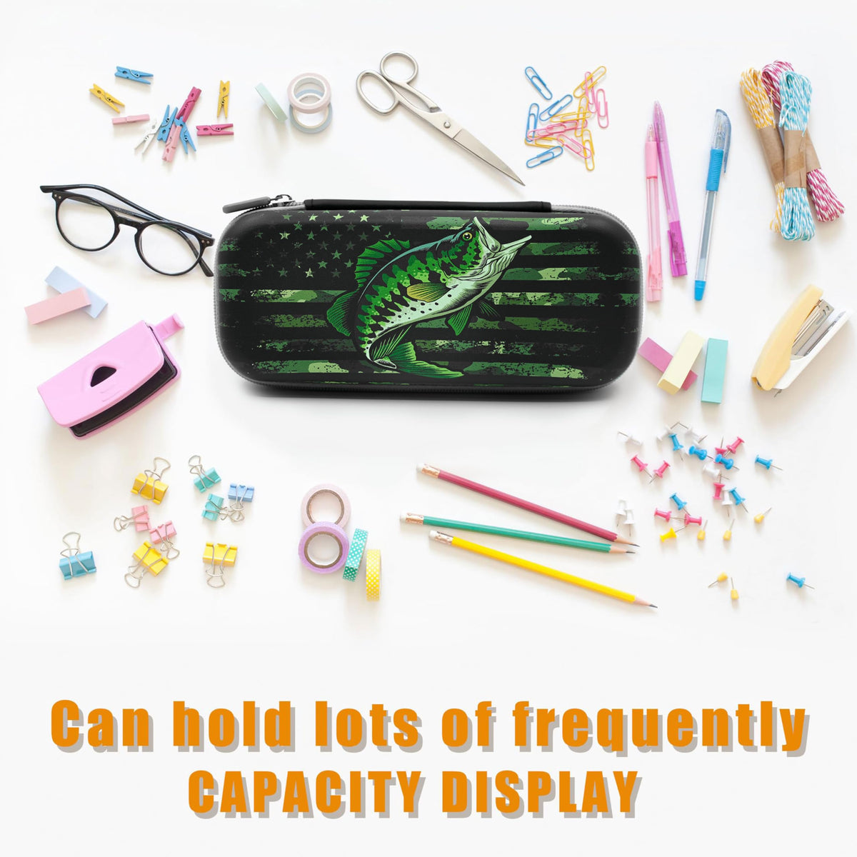 WtallasiSei Camo Fish Pencil Case Zip Pencil Box Multi Pouch Holder Desk Organizer For Boys Girls