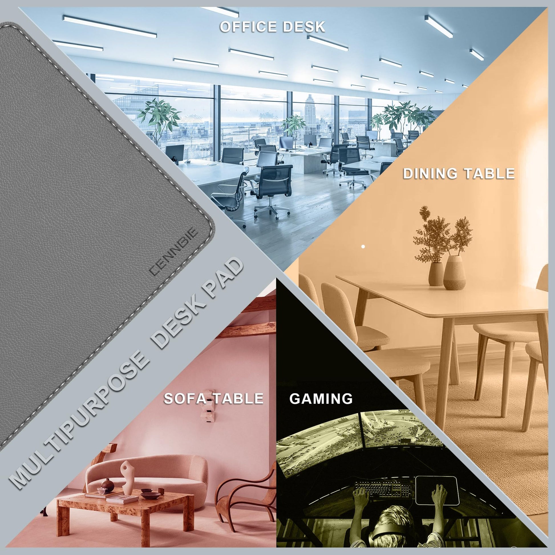 CENNBIE 35.5" x 16" Leather Desk Mat, Computer Mouse Pad for Office(Grey)