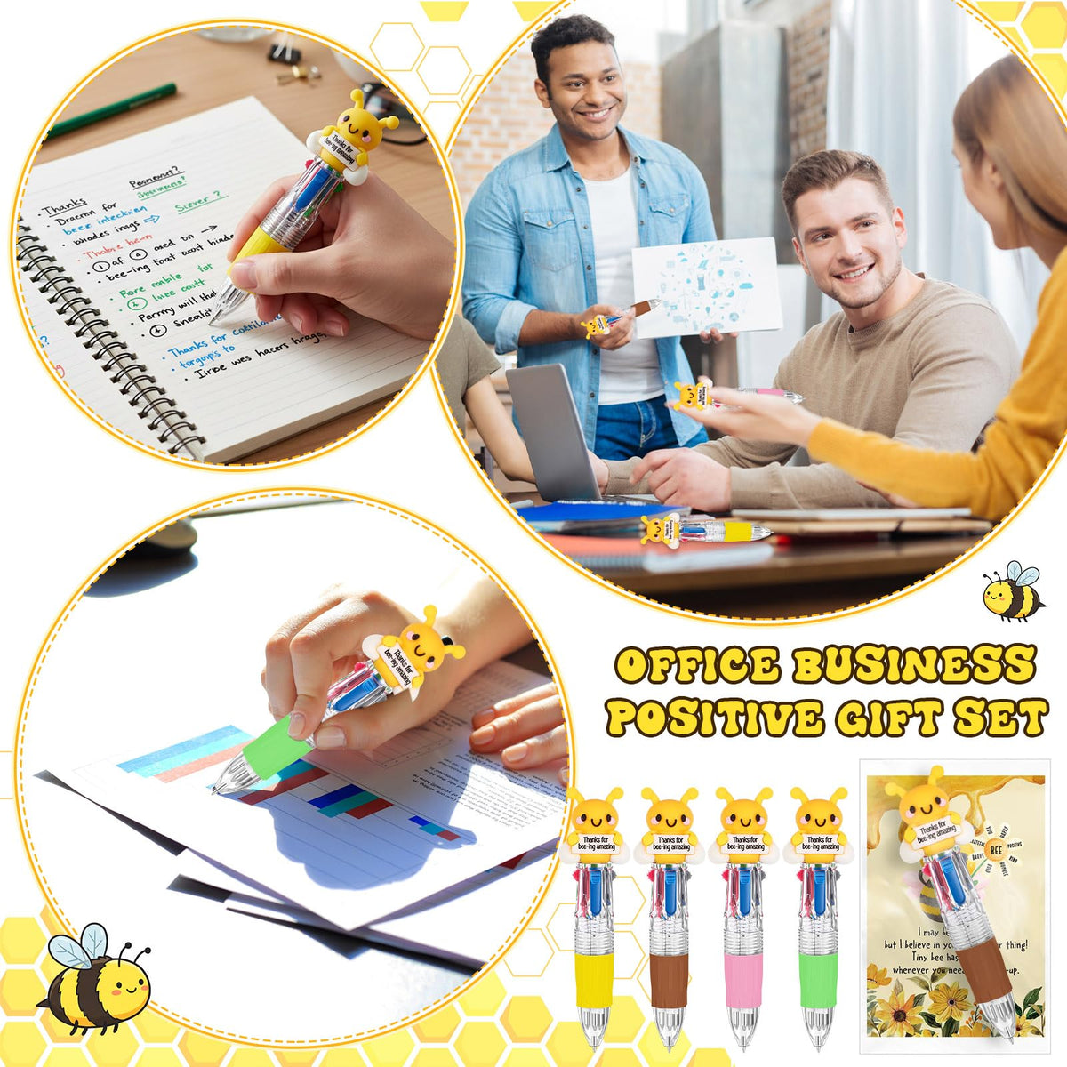 Sayglossy 24 Sets Bee Amazing Party Favor Pen Gift Bulk with Positive Card