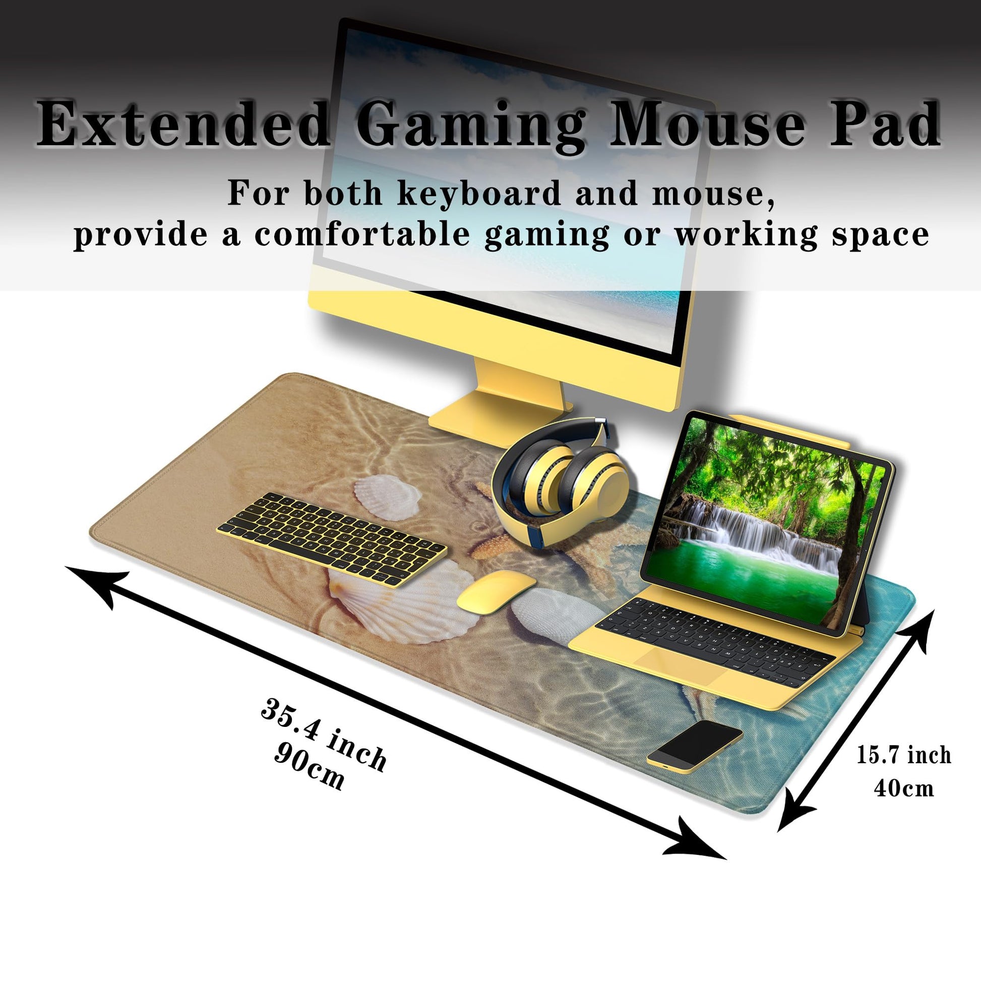 Samgula Large Mouse Pad Palm Starfish Seashell, Gaming Mouse Pads Office Desk Pads, Full Desk Mouse