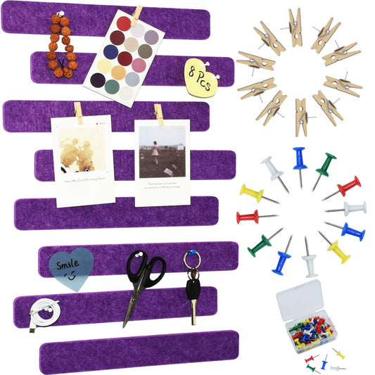 YOUDEFUL 8Pcs Bulletin Board Strips, Purple Felt Pin Board Bar Strips with 50 Pushpins
