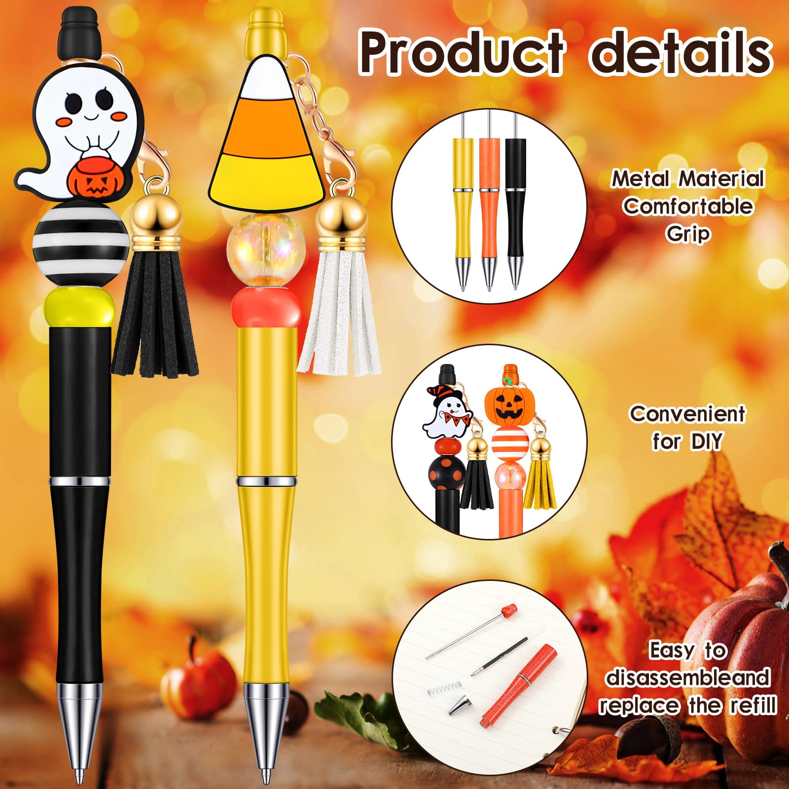 Colarr 12 Sets Halloween Beadable Pen DIY Pen Making Kit,Cute Style
