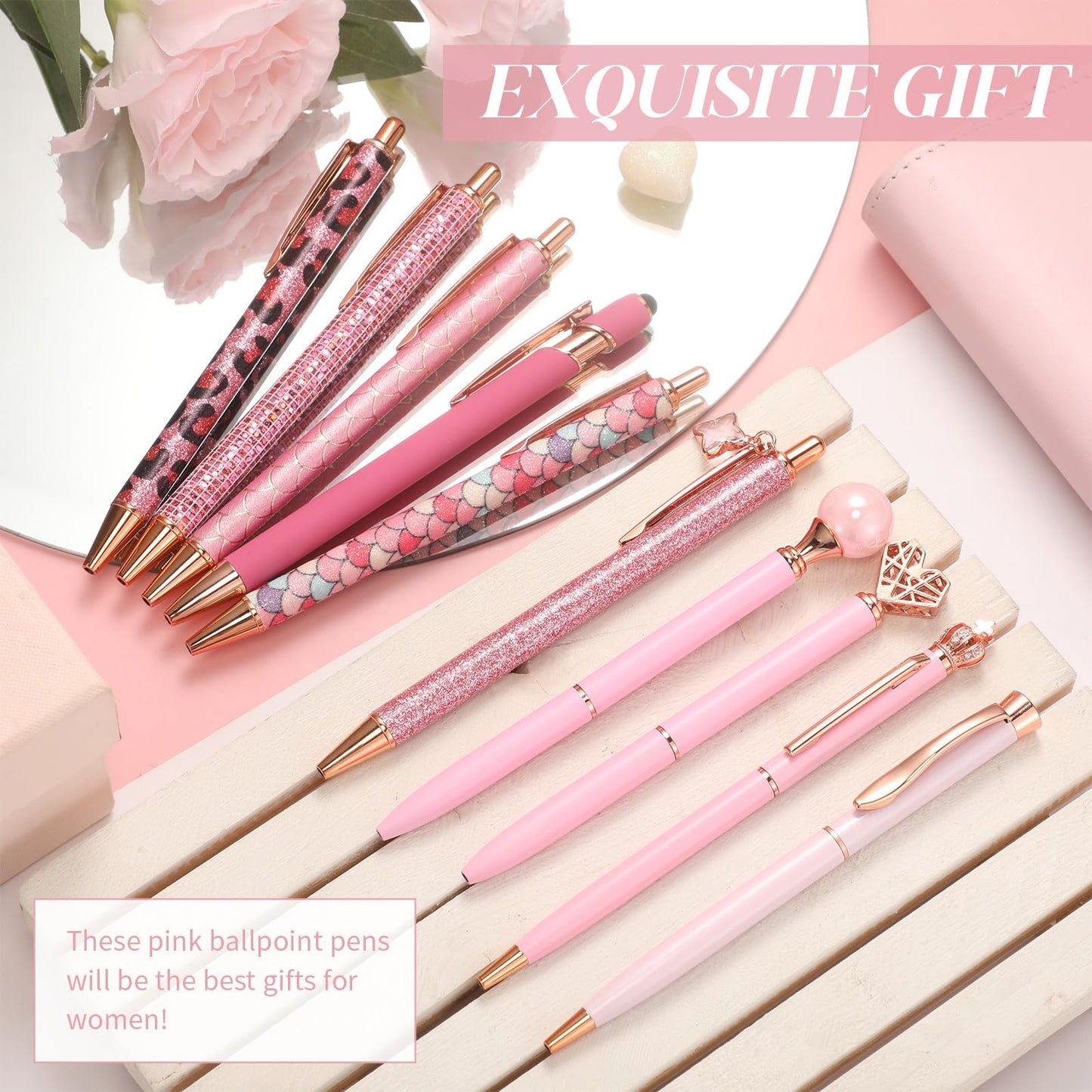Colarr 16 Pcs Crystal Diamond Glitter Pens Fancy Ballpoint,Pink
