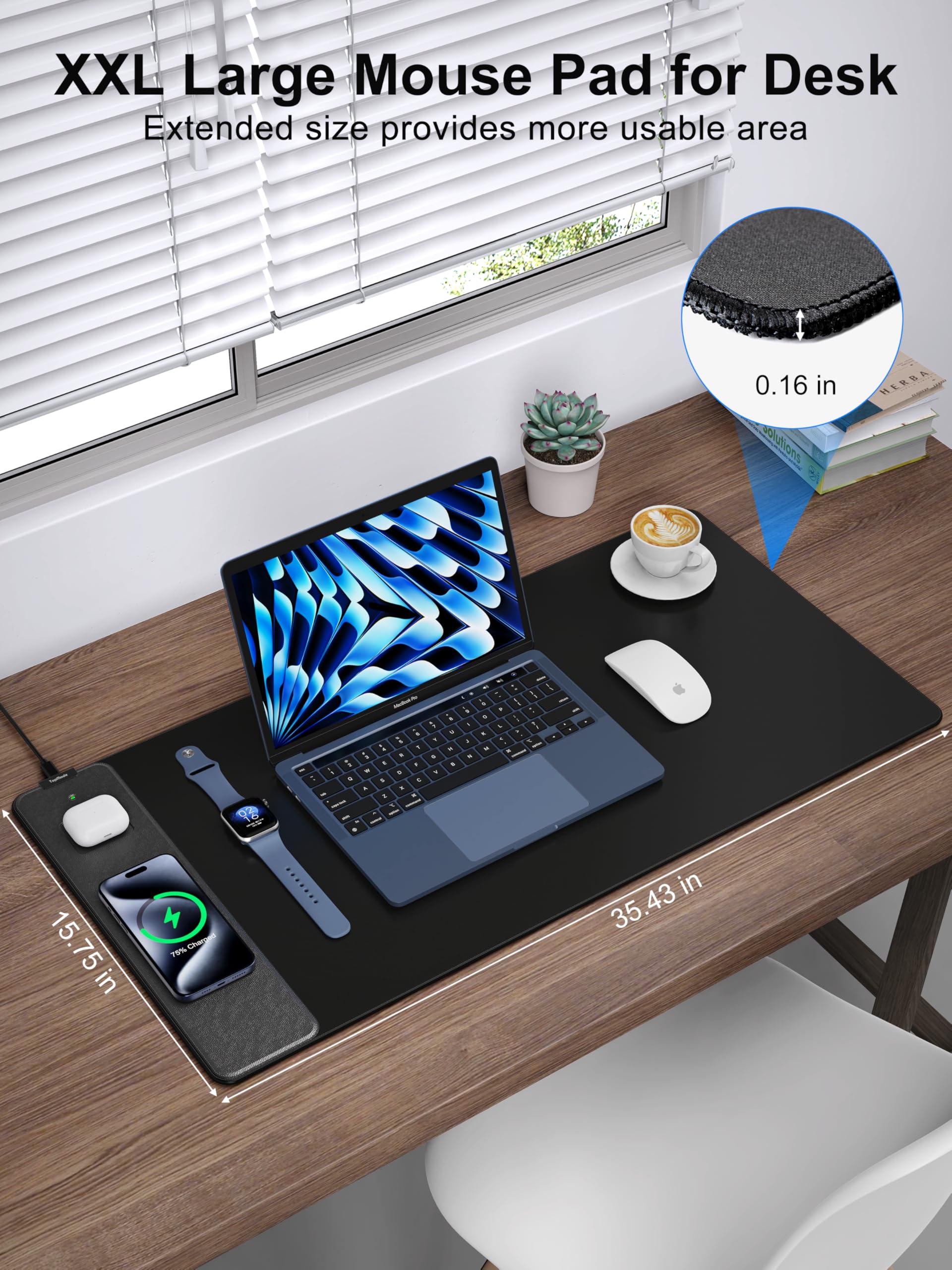 Mouse Pad with 15W Wireless Charging, 35.43"x15.75" XXXL Large Desk Mat