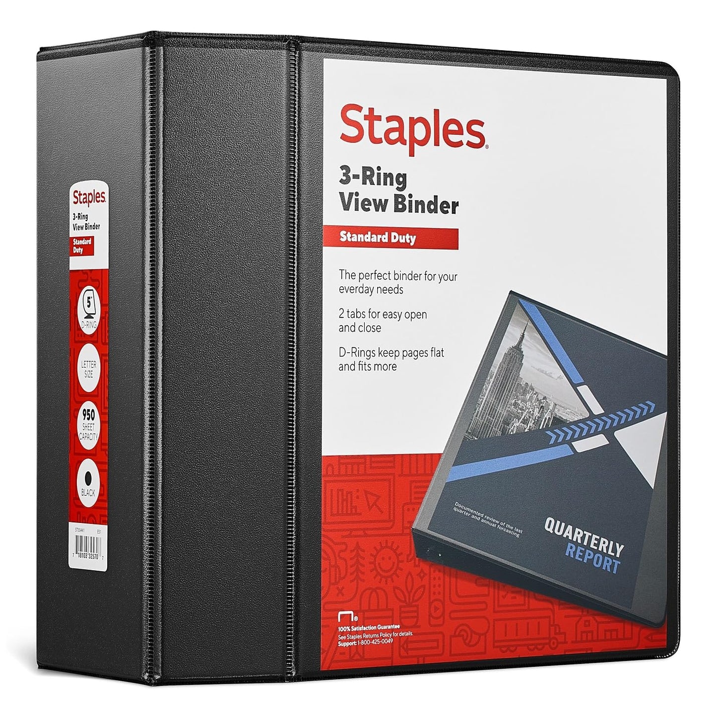 Staples Standard 5-Inch D-Ring View Binder, High Capacity Holds Up to 1,050 Sheets, Black, for