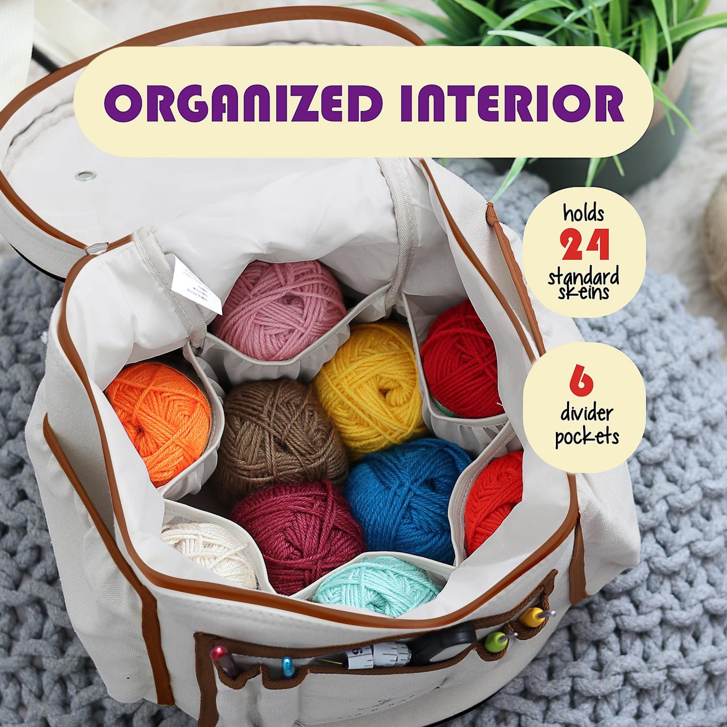 Hearth & Harbor Crochet Bag Organizer – Durable Knitting Bag, Yarn Organizer for Accessories and