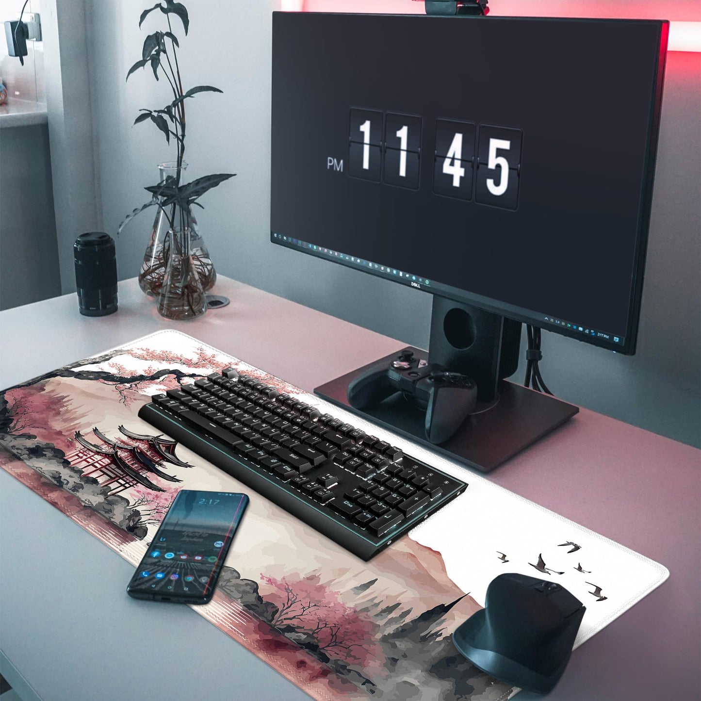 Japanese Cherry Blossom Large Gaming Mouse Pad,Mouse Pad Gaming for Desk 31.5 x 11.8 in Mouse Mat