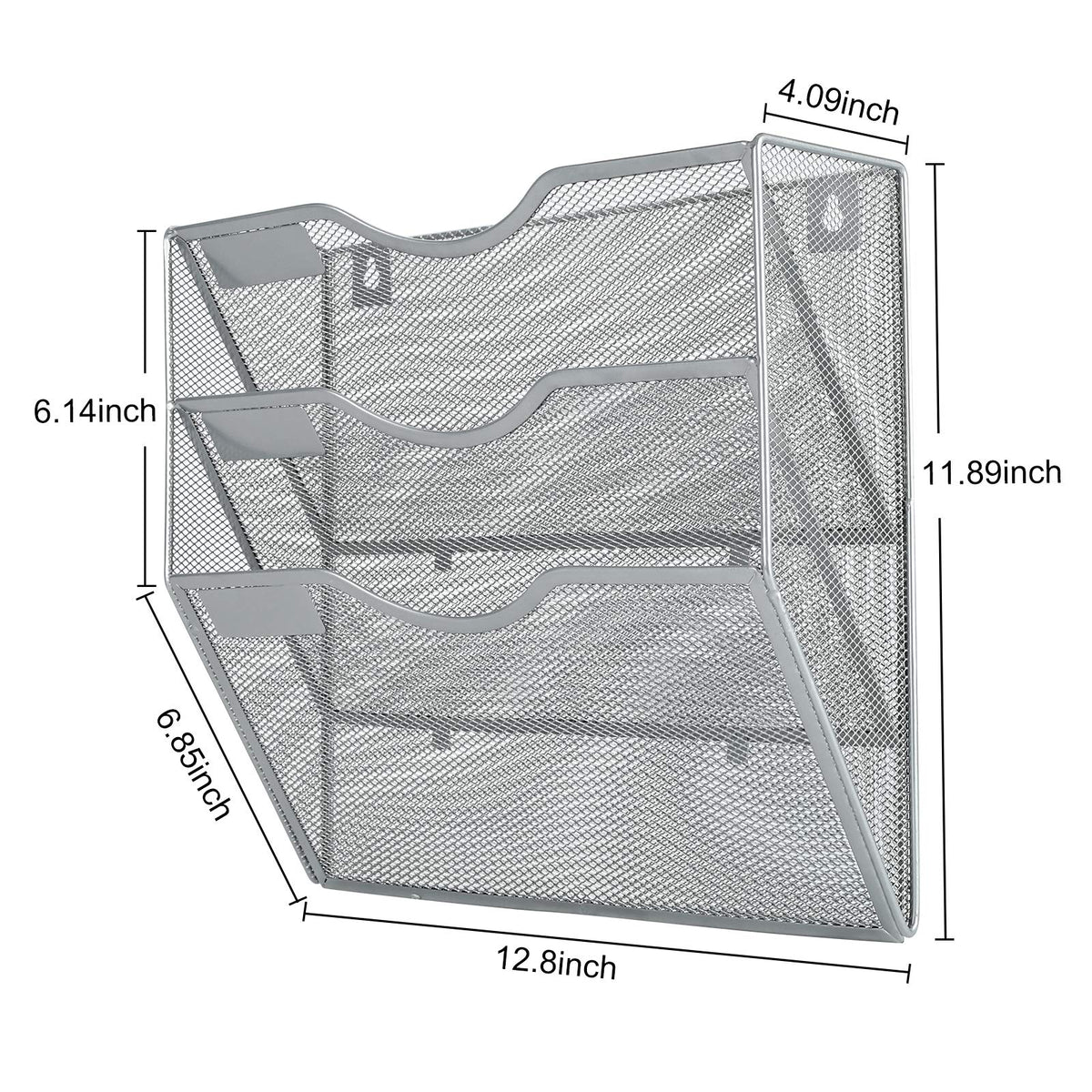 PAG-Mass Hanging Wall File Holder Mail Organizer Wall Mount Document Letter Rack, 3-Tier, Silver
