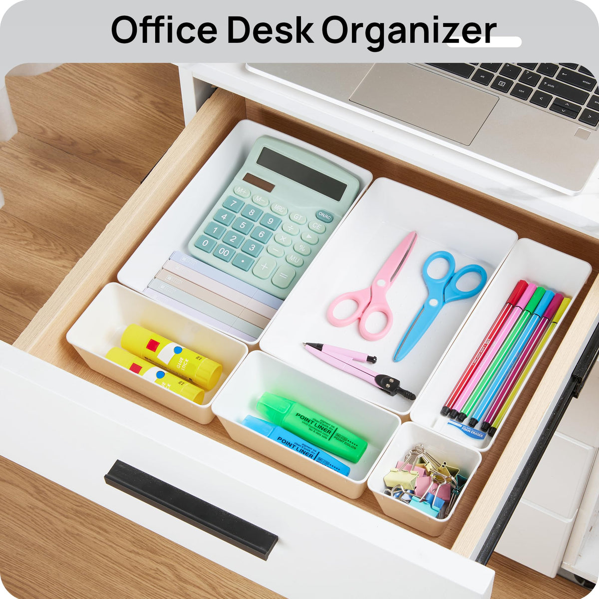 Vtopmart 44 PCS Plastic Drawer Organizer Set, Vanity Organizer Trays, White