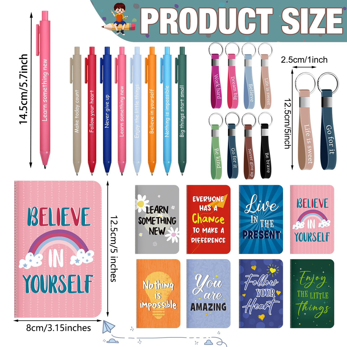 PerKoop 48 Pcs Inspirational Gifts Bulk Employee Motivational Notepads Positive Ballpoint Pens