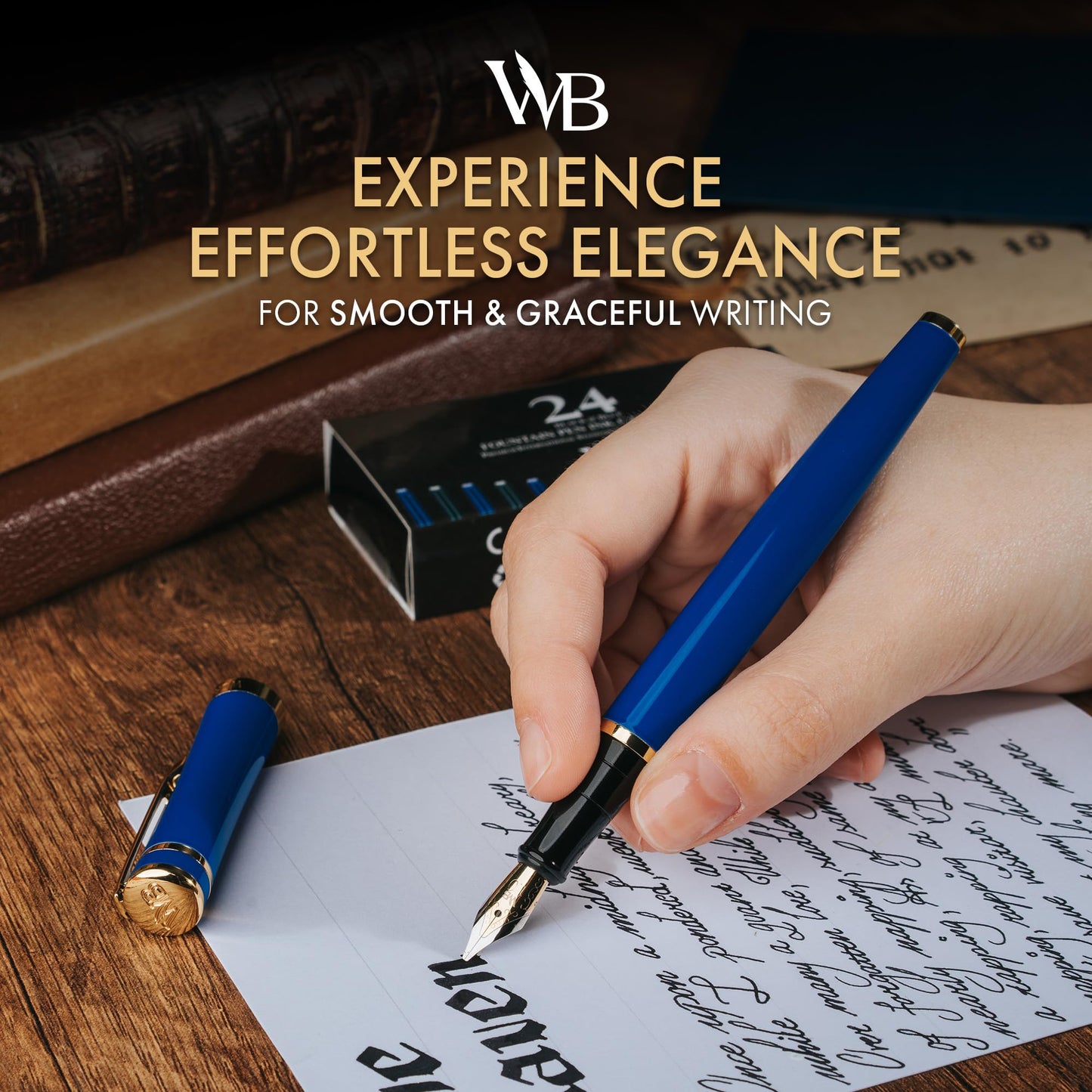 Wordsworth & Black Luxury Fountain Pen Set for Writing, Broad Nib, Blue