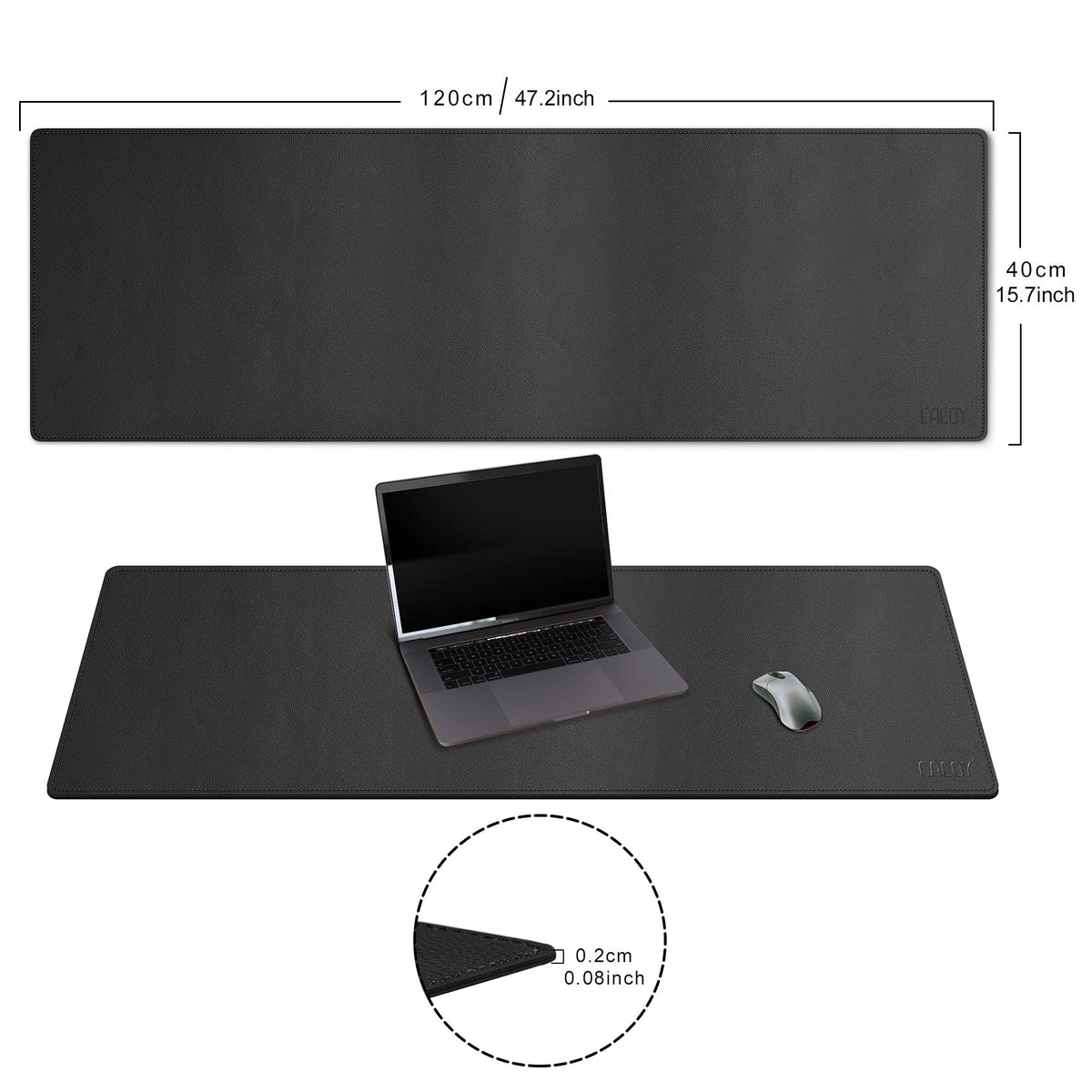 Cacoy 47" x 16" Leather Desk Pad Blotters, Extended Office Mouse Pad, Black