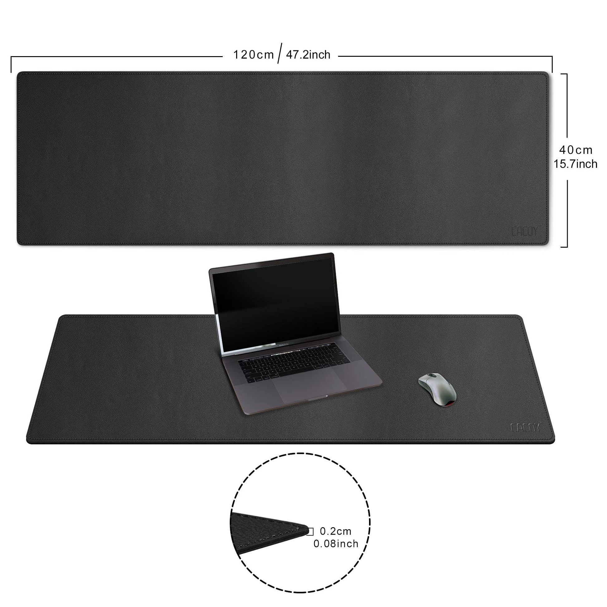 Cacoy 47" x 16" Leather Desk Pad Blotters, Extended Office Mouse Pad, Black