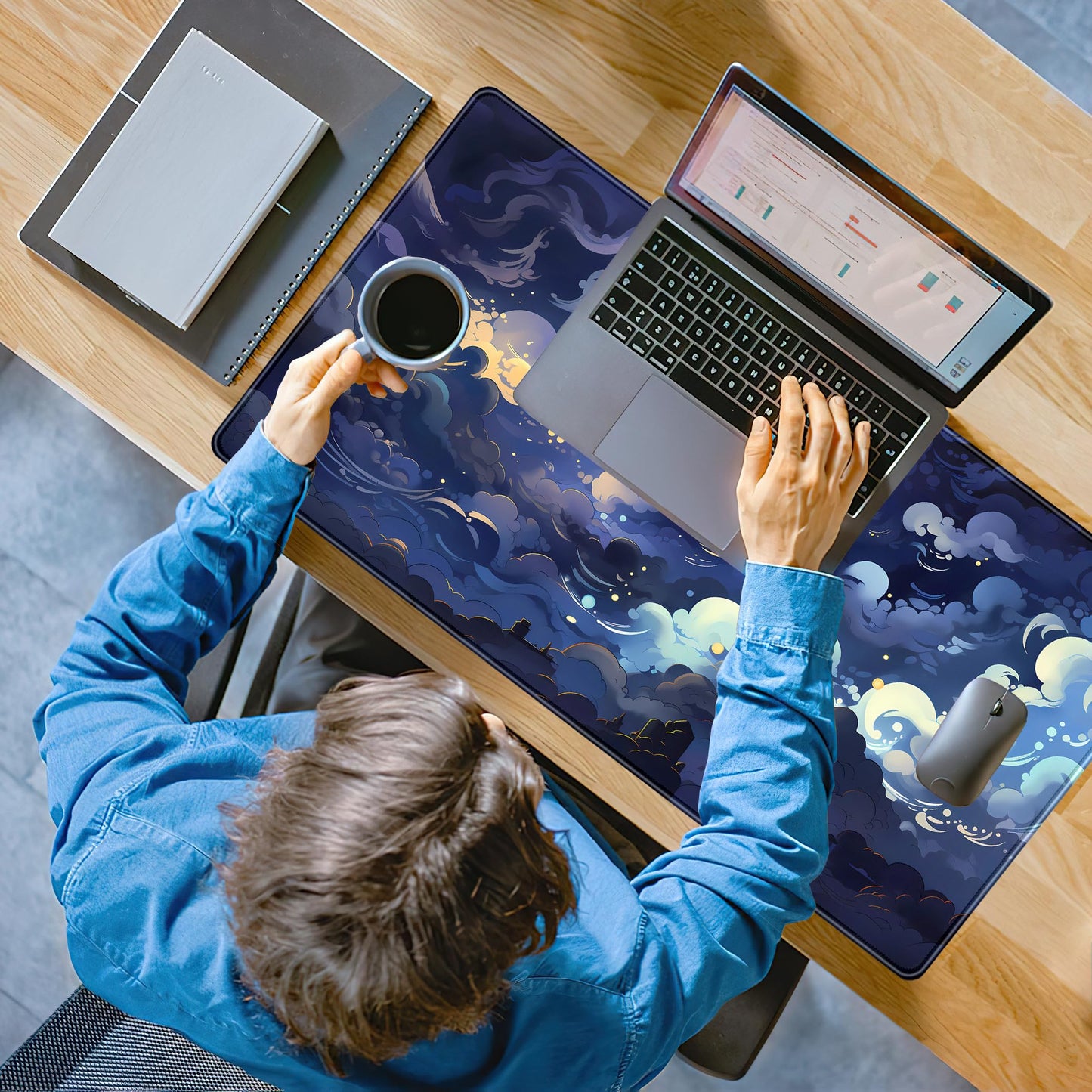 Blue Clouds Desk Mat Large XXL Gaming Mouse Pad Non-Slip Rubber Base Mousepad, Cool Office Desktop
