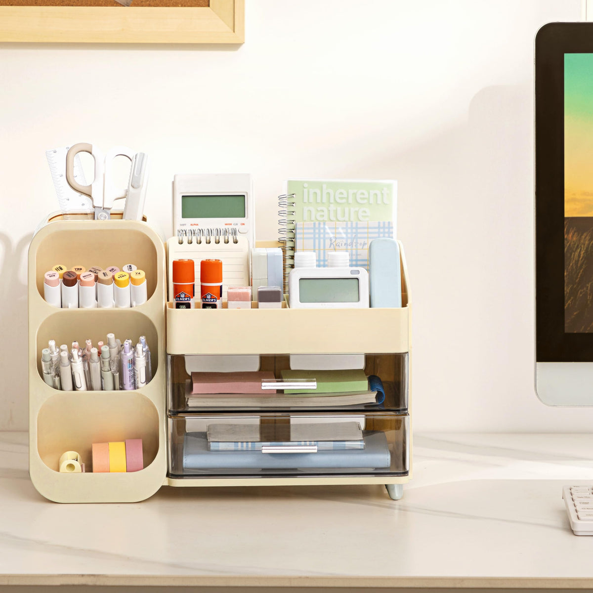 HBlife Desk Organizer with Pen Pencil Holder for Desk, Pen Organizer with 2 Drawers, Desk