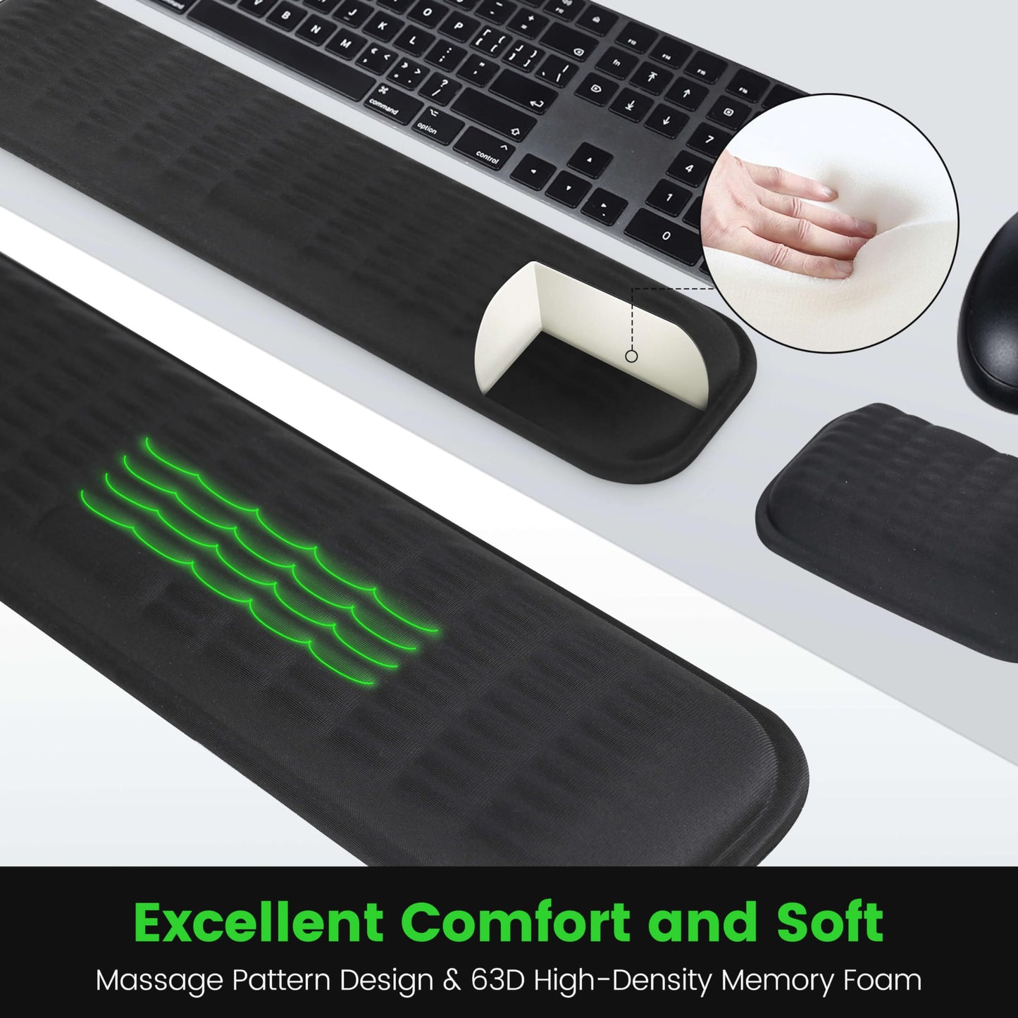 MEKASS Ergonomic Wrist Rest for Keyboard and Mouse, Soft Memory Foam Keyboard Wrist Rest Set with