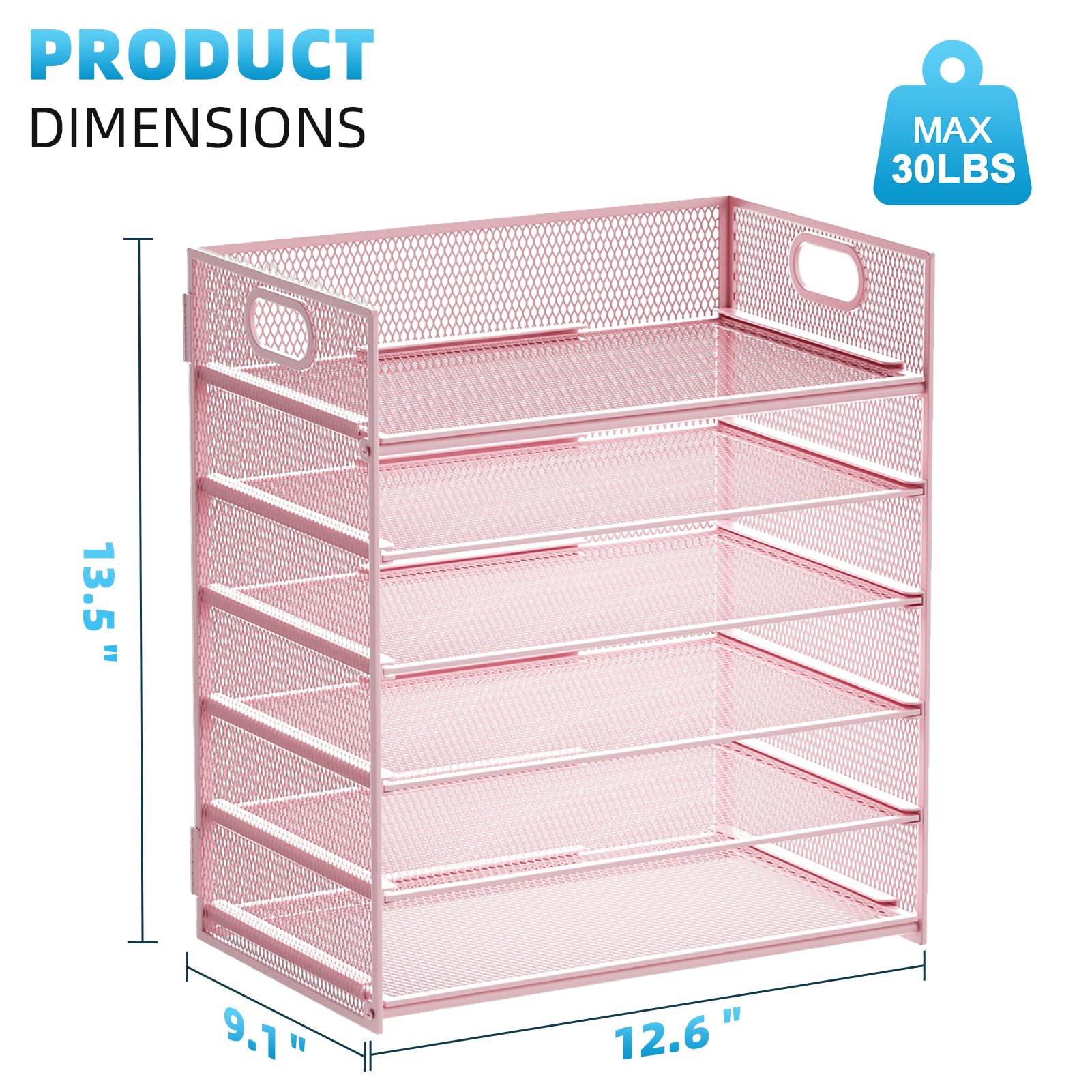 Marbrasse 6 Tier Paper Organizer Letter Tray - Mesh Desk File Organizer with Handle, Paper Sorter