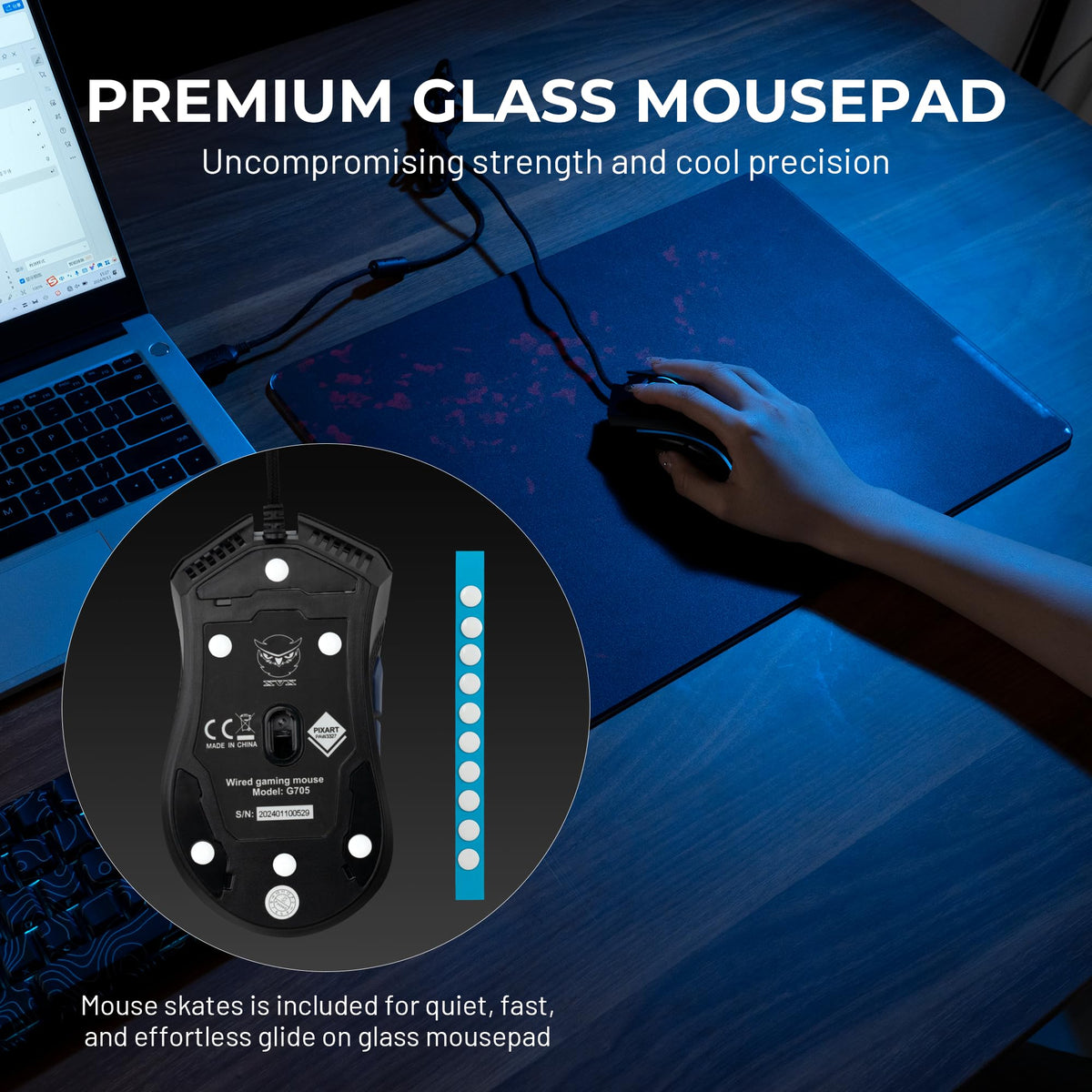 XVX Black Plum Blossoms Glass Mousepad 4.0, Hard Mouse Pad for Gaming,Ultra-Smooth Micro-Etched