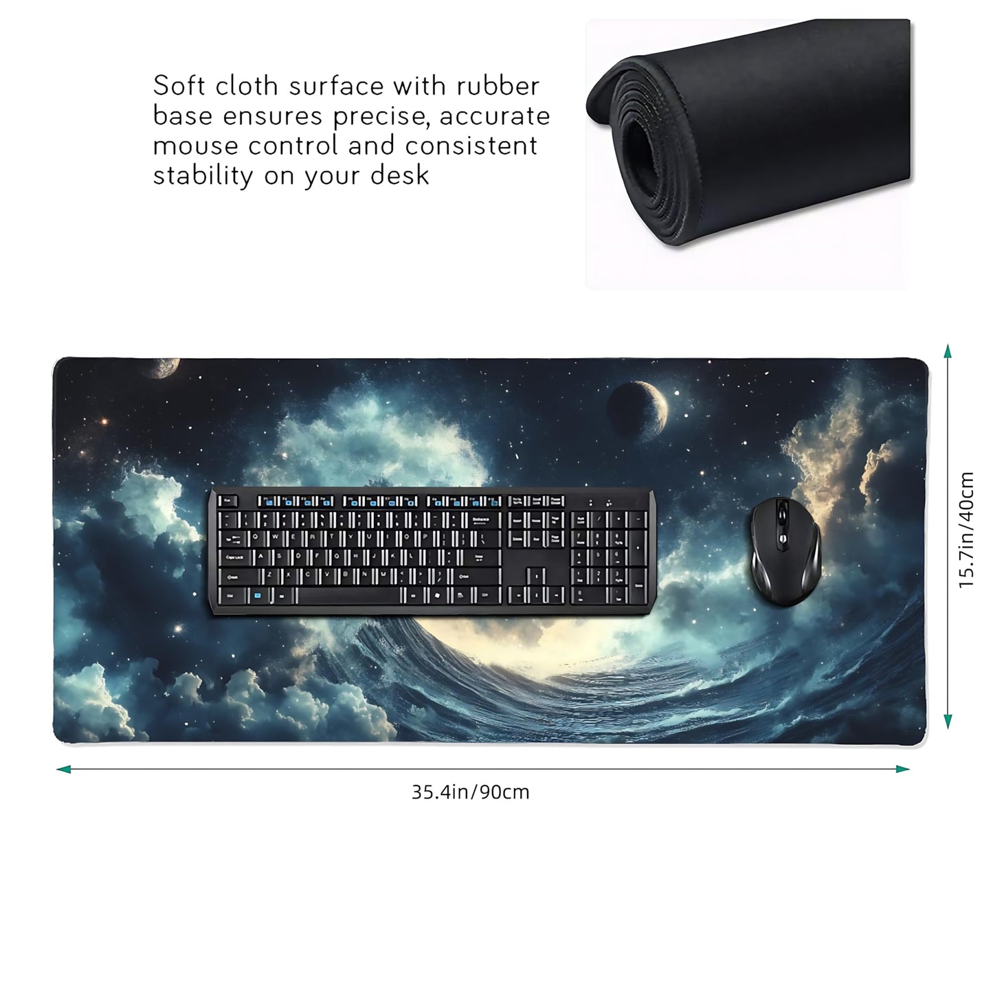 Aesthetic Kanagawa Great Wave Gaming Mouse Pad, Deep Blue Japanese Desk Mat with Anti-Slip Base &