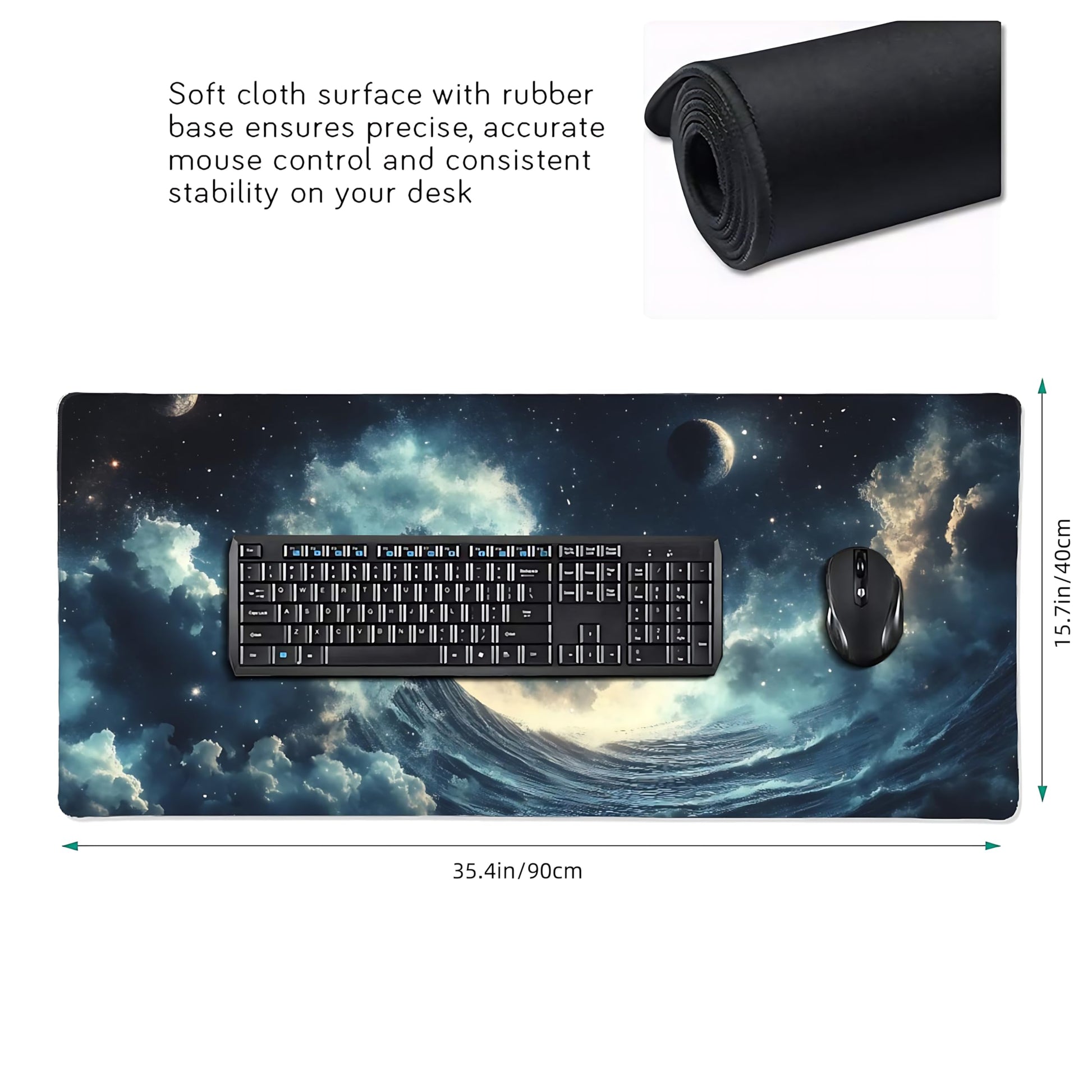 Aesthetic Kanagawa Great Wave Gaming Mouse Pad, Deep Blue Japanese Desk Mat with Anti-Slip Base &