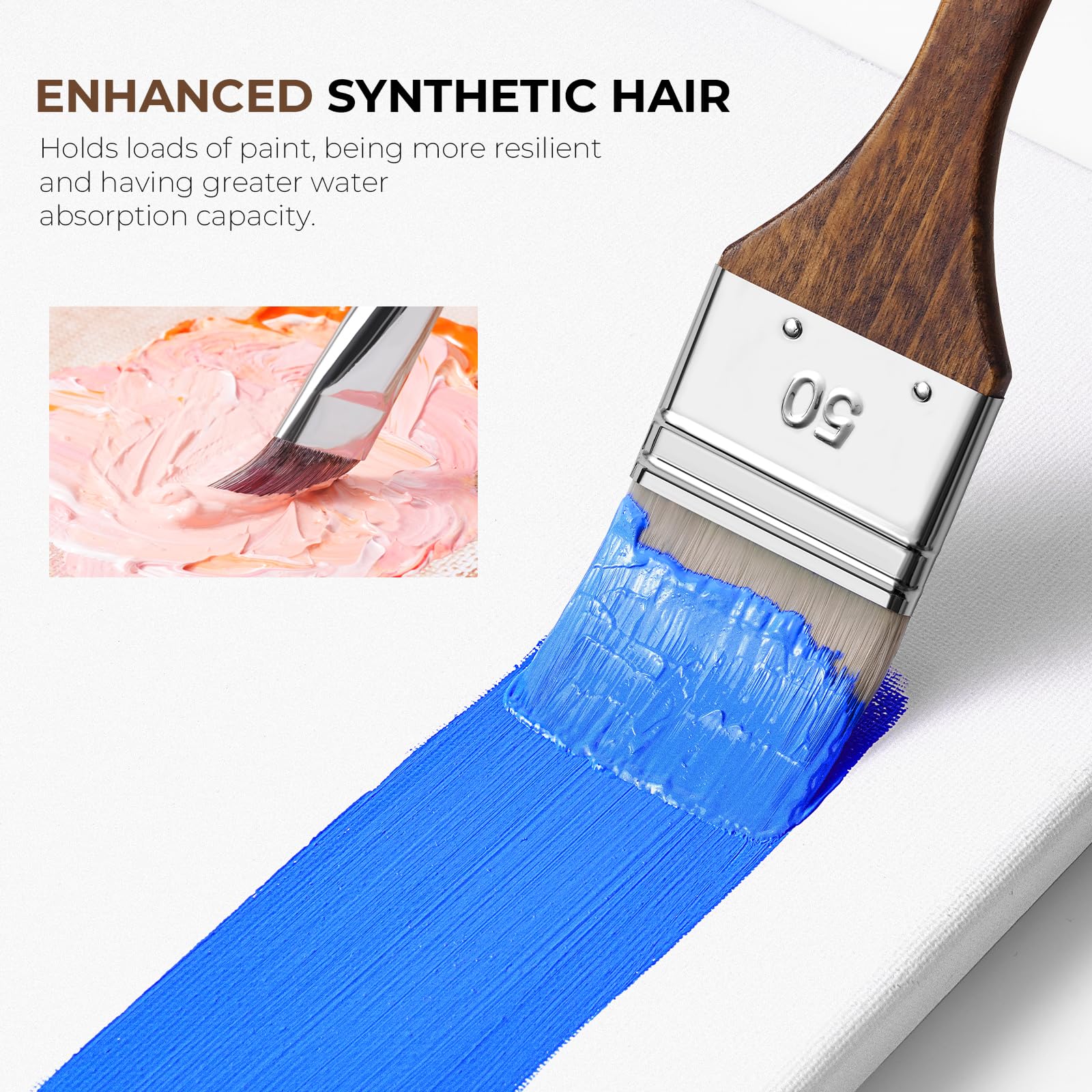 Fuumuui 25pcs Paint Brush Set, Professional 9 Shapes with Wide Flat, Filbert, Fan, Dagger, Cat