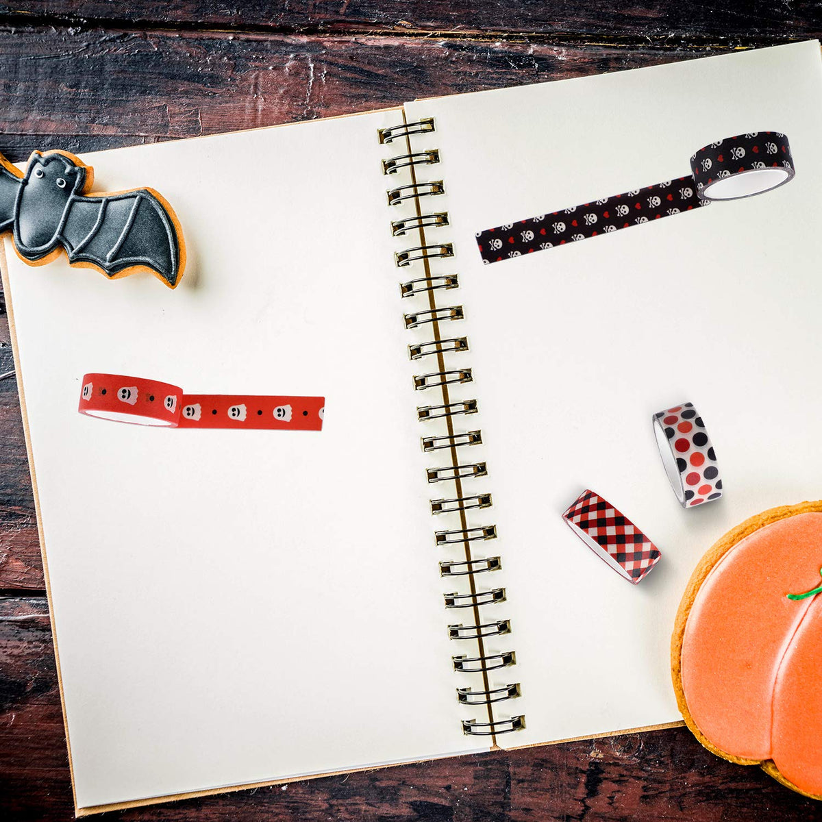 Outus 12 Pcs Halloween Washi Tape with Bat Skull Ghost for Scrapbooking