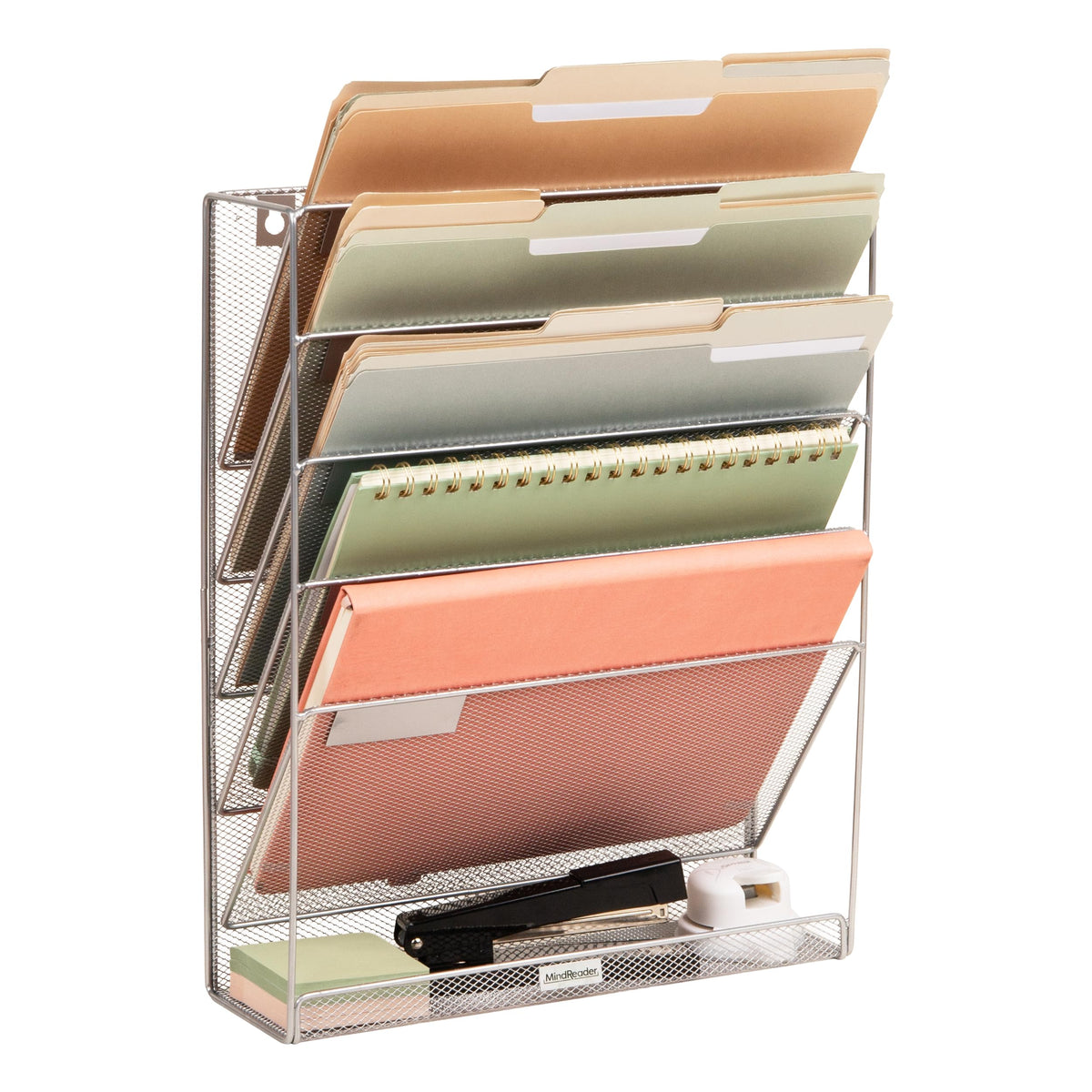 Mind Reader 5-Pocket Vertical File Storage, Desktop Organizer, Wall Mount, Office, Metal Mesh