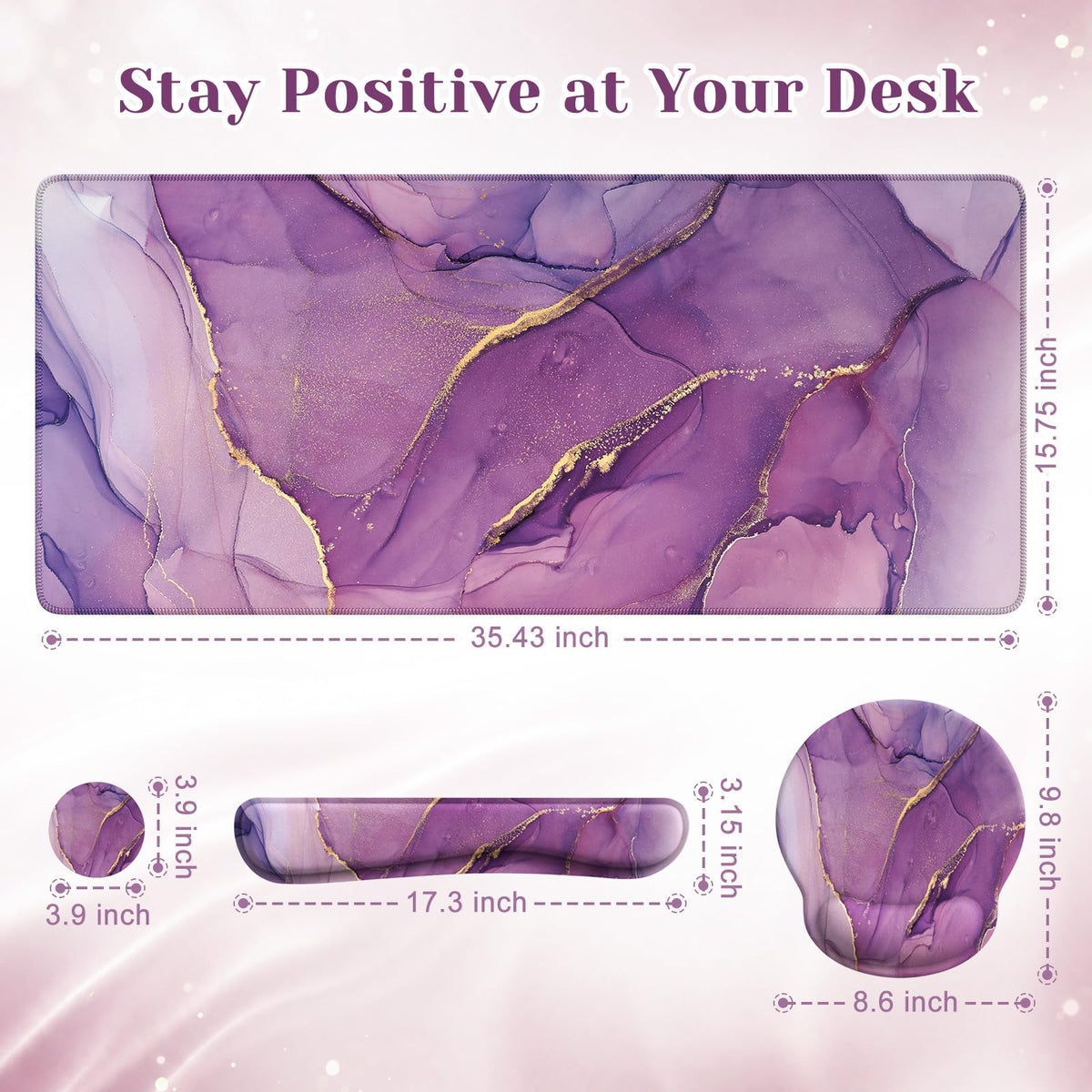 iCasso Purple Keyboard Mat 35.4"x15.7", Desk Blotter for Workspace