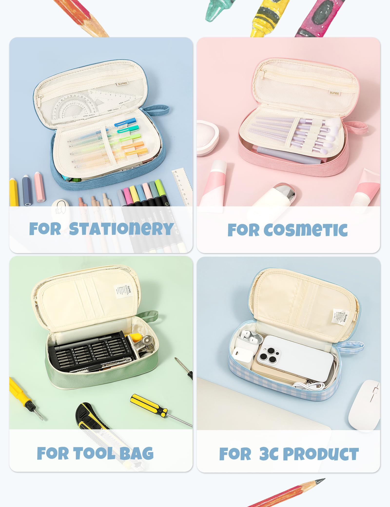 SUNEE Cute Pencil Case, Large Pencil Pouch, Aesthetic Big Pencil Bag with Zipper, Kawaii Stationery