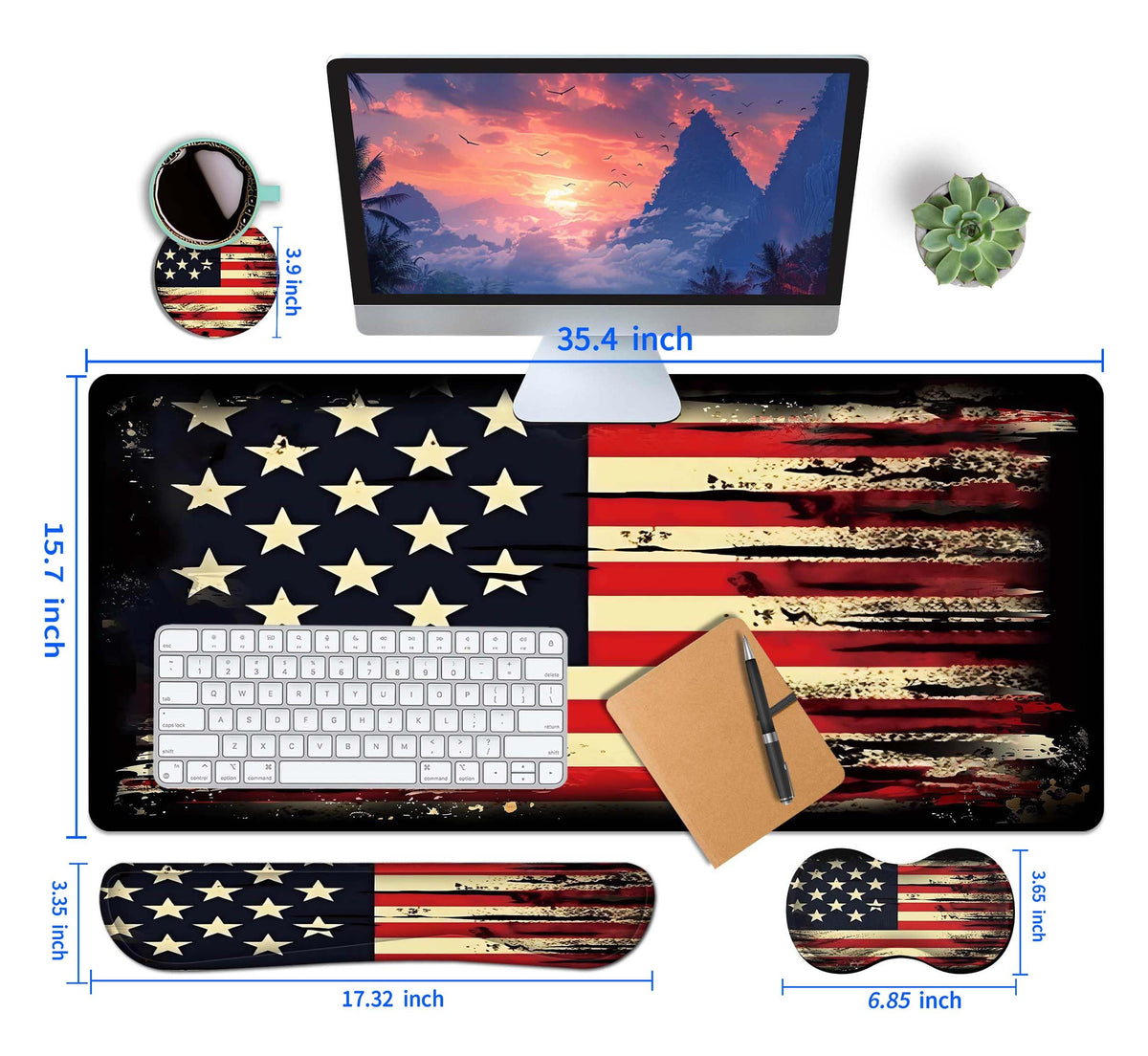HaoSiTeck 4-Piece Extended Large Mouse Pad Set for Women Men with Retro Flag Design Includes 35.4 x