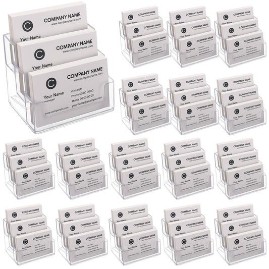 TecUnite 16 Pieces Business Card Holder for Desk 3 Tier Clear Acrylic Stand