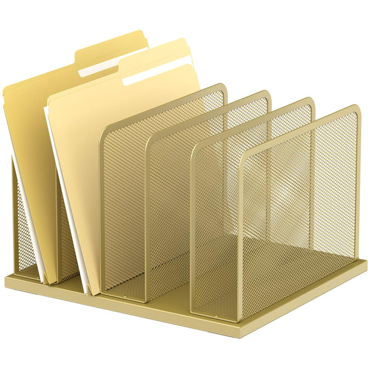 Kuntine.B 5-Section Upright Desk File Organizer Gold 1 Pack