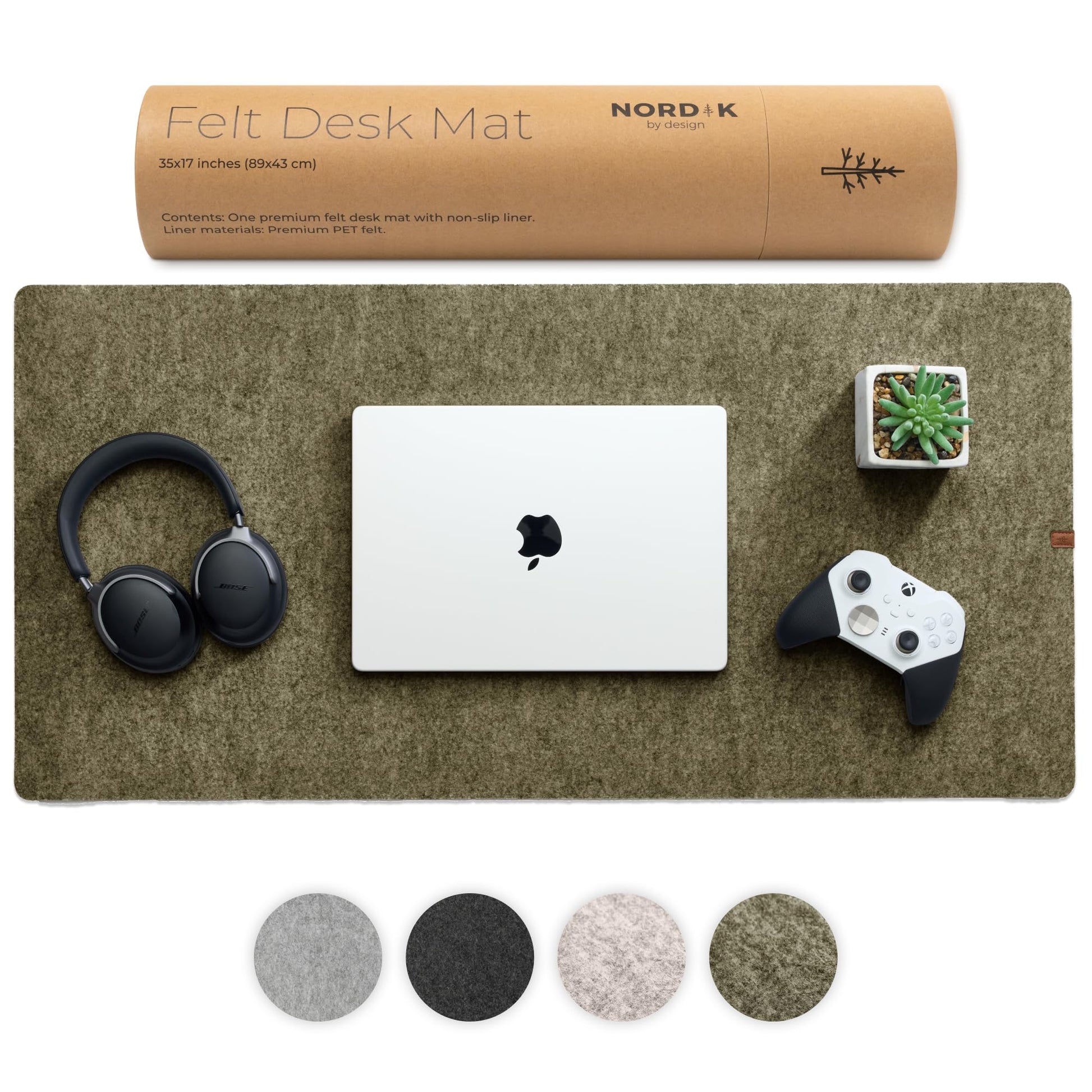 Nordik Felt Desk Mat - Large Felt Desk Pad - Timber Moss Green 35 x 17 in