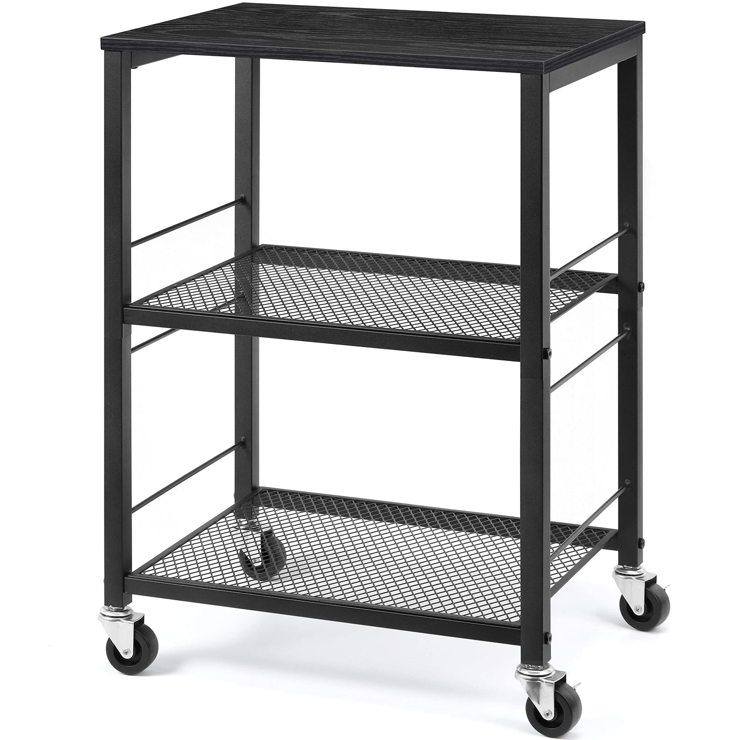 LIANTRAL 3 Tier Rolling Cart, Black Kitchen Carts on Wheels with Storage