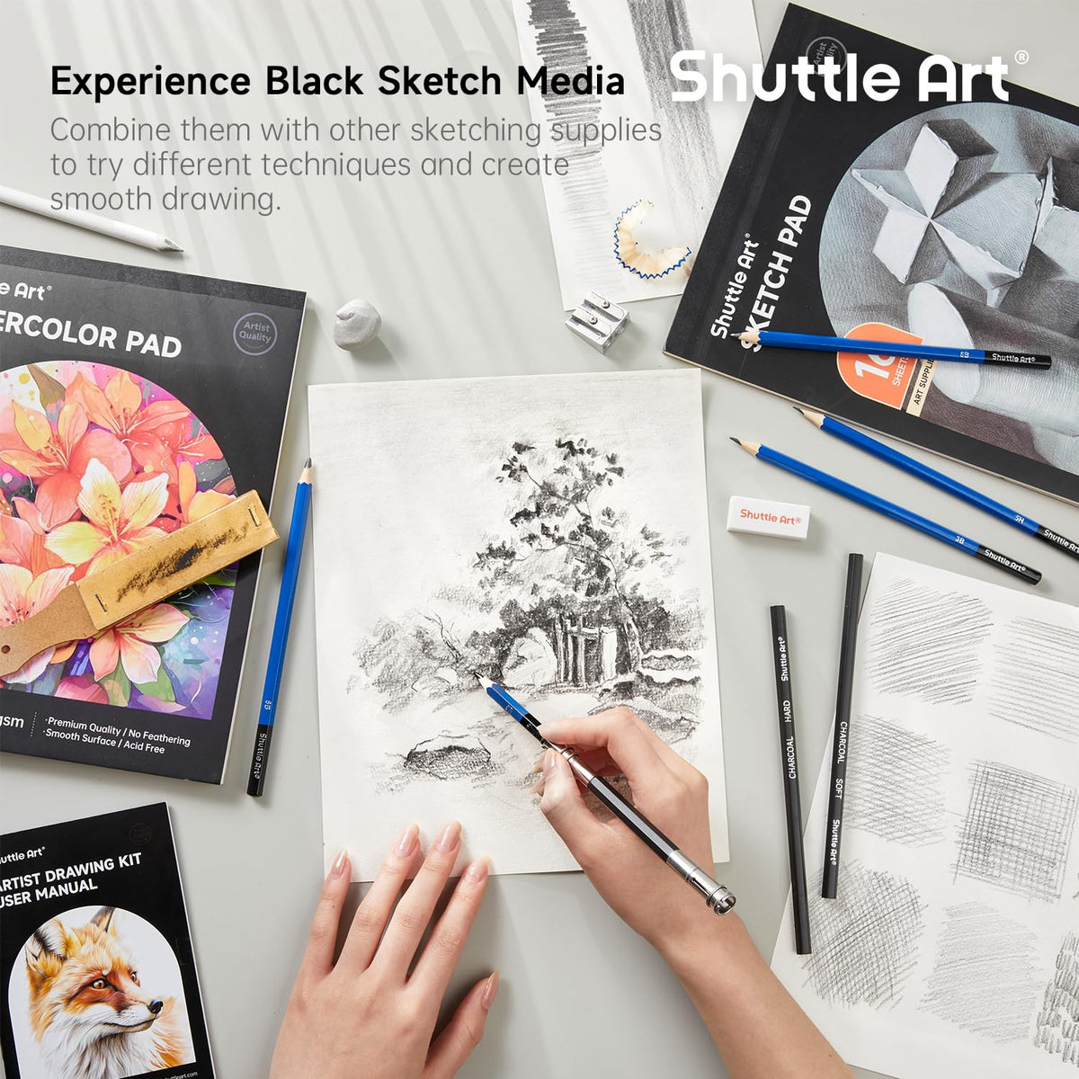 Shuttle Art 103 PCS Drawing Kit, Professional Drawing Supplies with Sketch, Charcoal, Colored