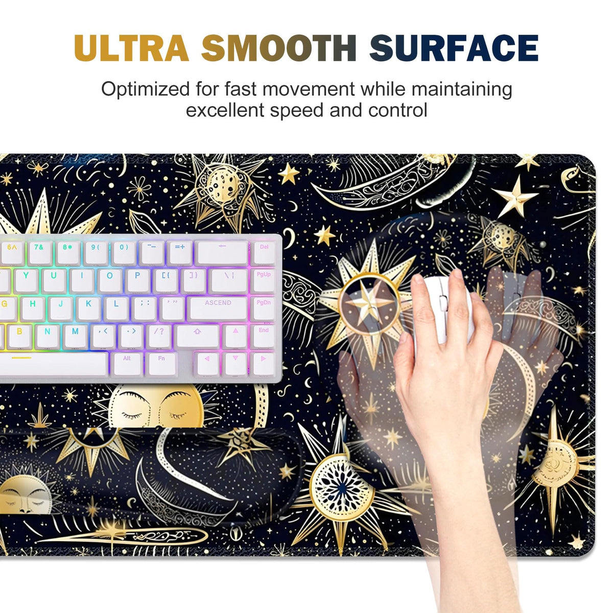 Gaming Mouse Pad, Large Desk Mat, Cute Desk Pad Protector, 4in1 XXL Mousepad + Keyboard Wrist